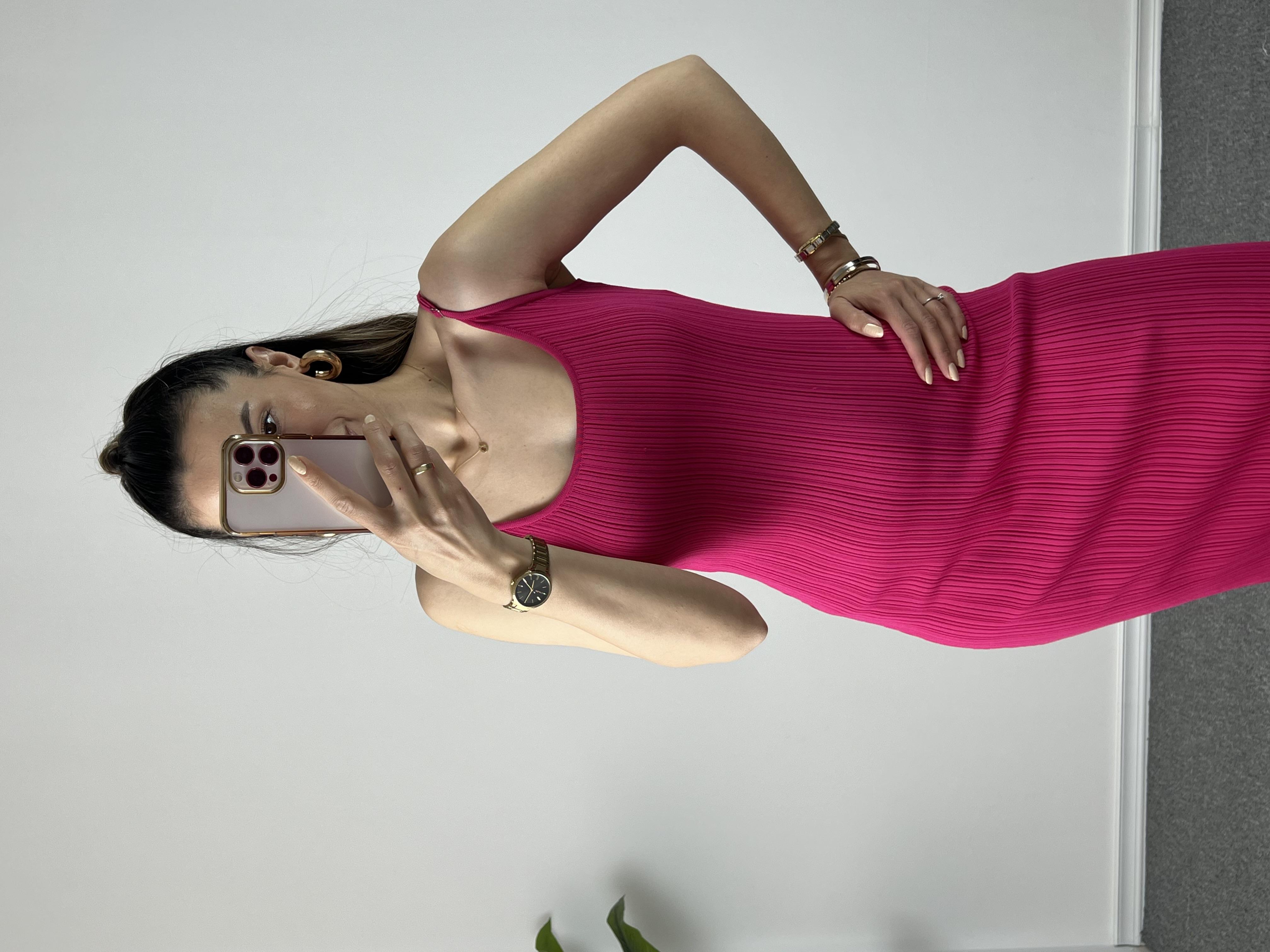 Dilvin Fuşya Çelik Triko Elbise