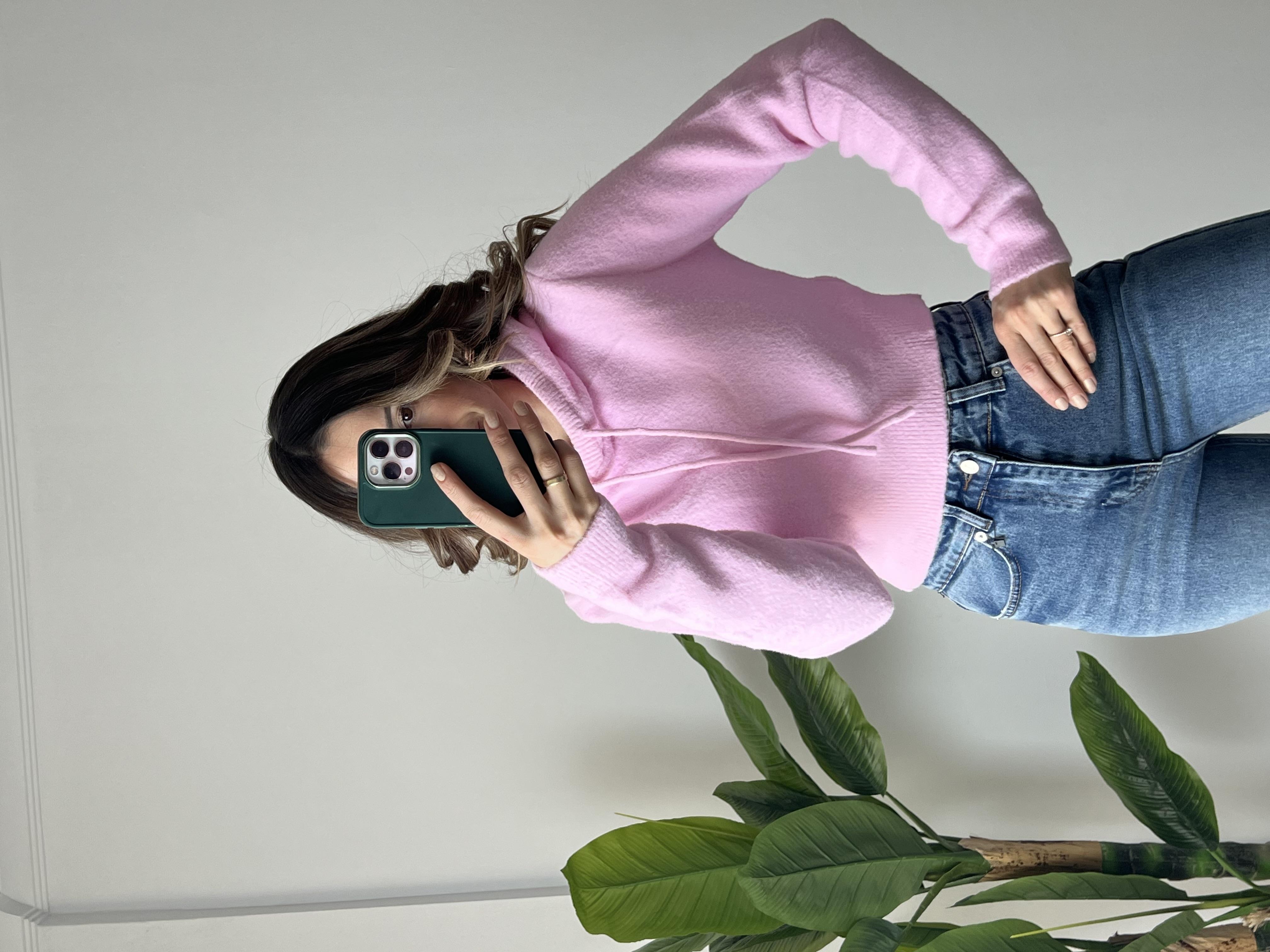 Dilvin Kapüşonlu Yumoş Pembe Kazak