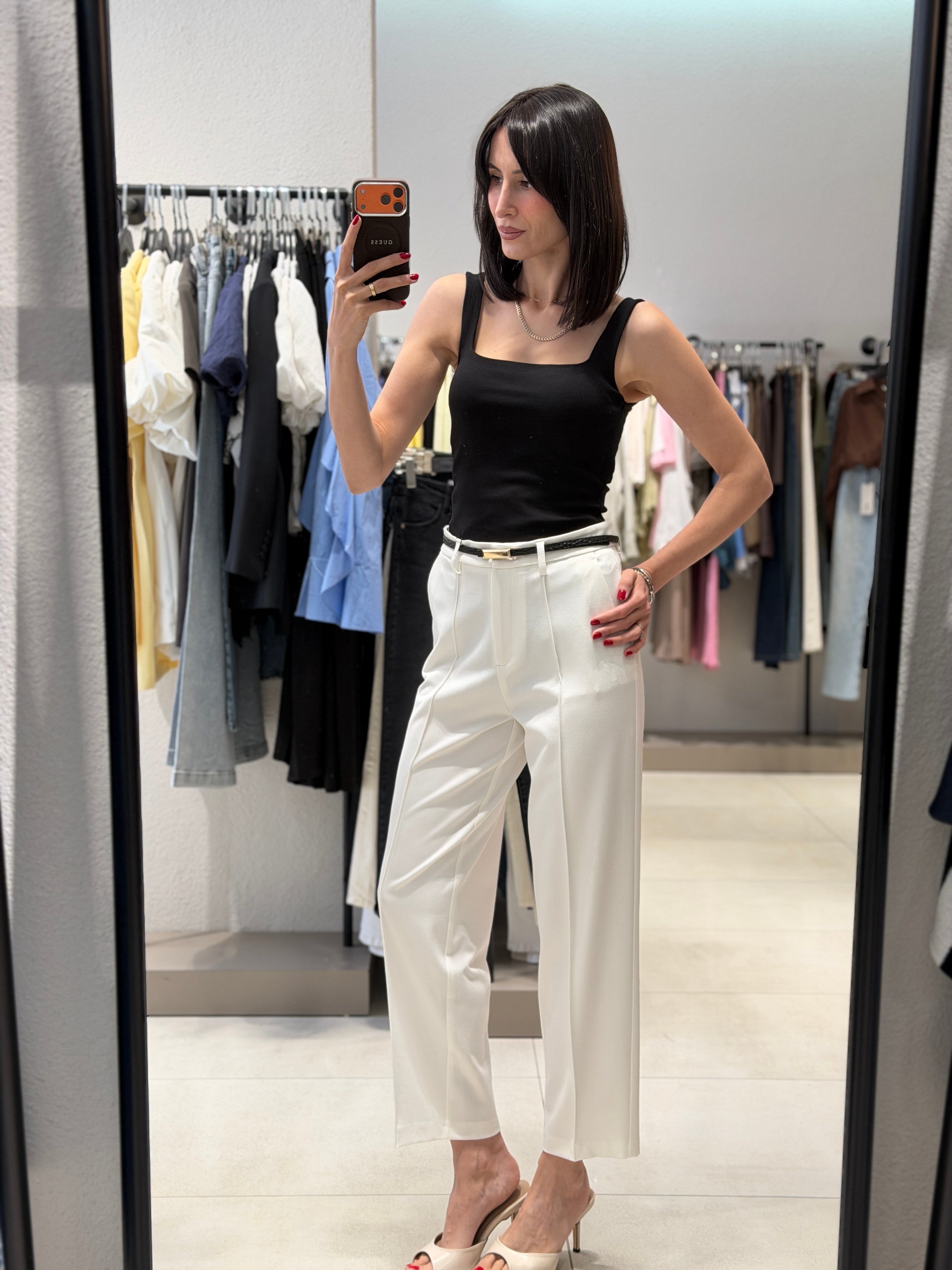 DİLVİN Kemerli Havuç Pantolon BEYAZ