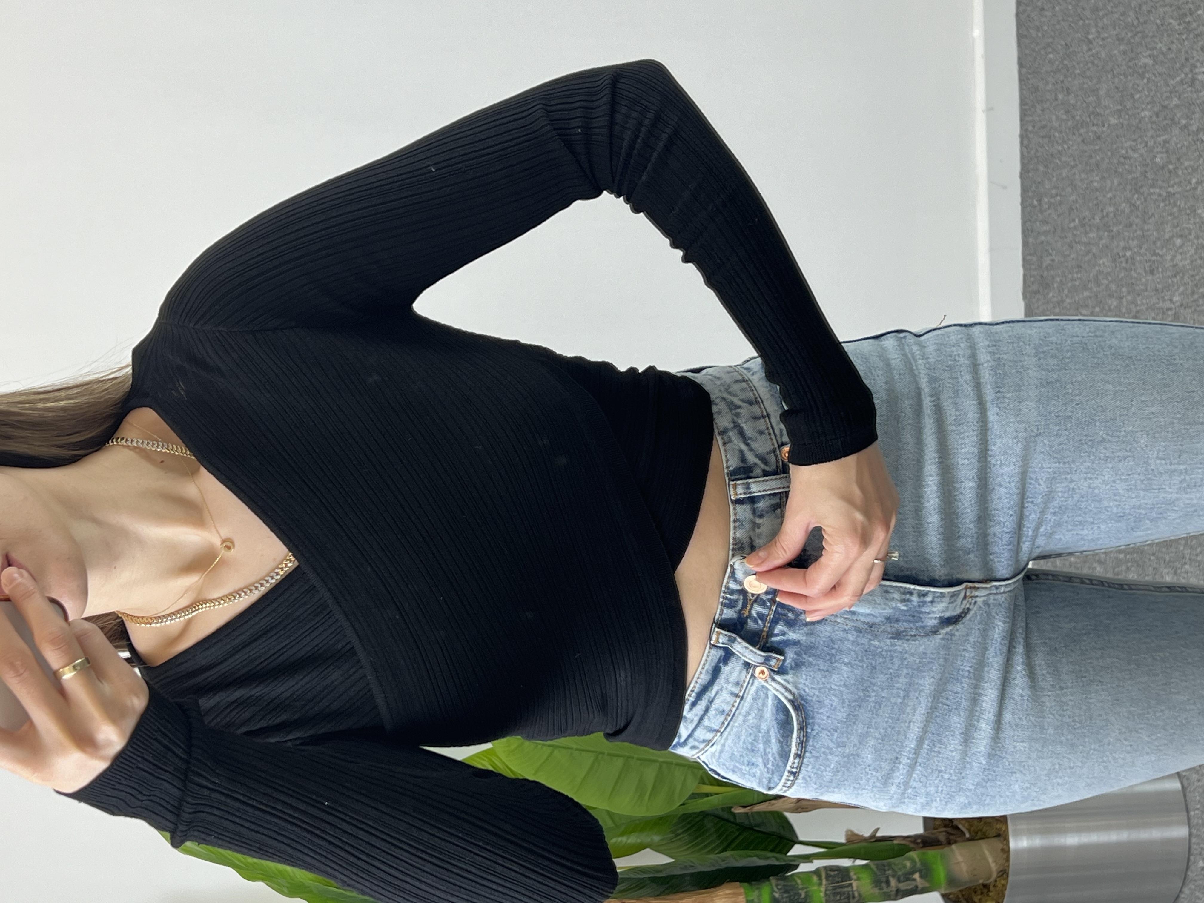 Dilvin Önü Çapraz Siyah Bluz