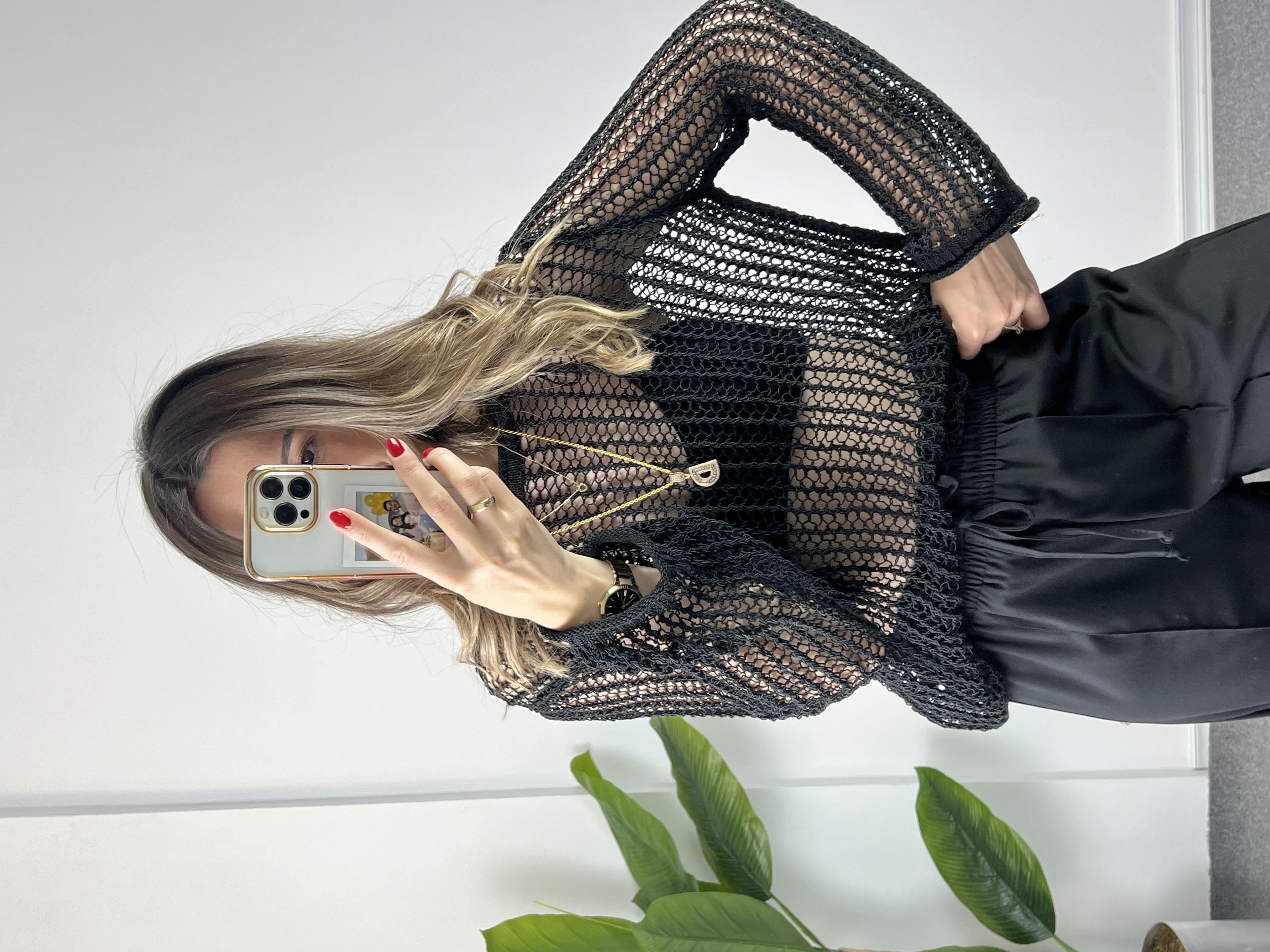 Dilvin Siyah File Bluz