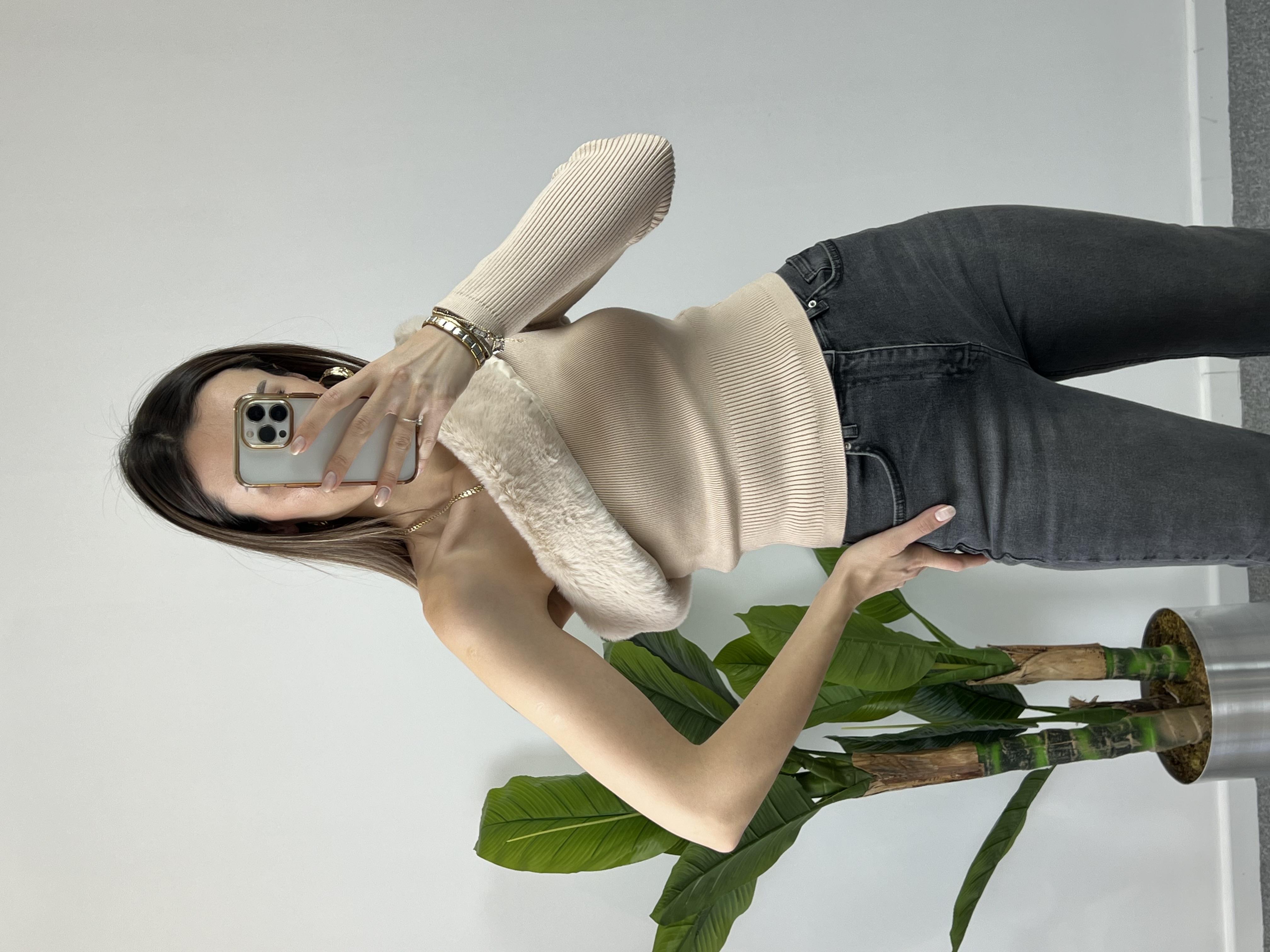 Dilvin tek omuz krem bluz