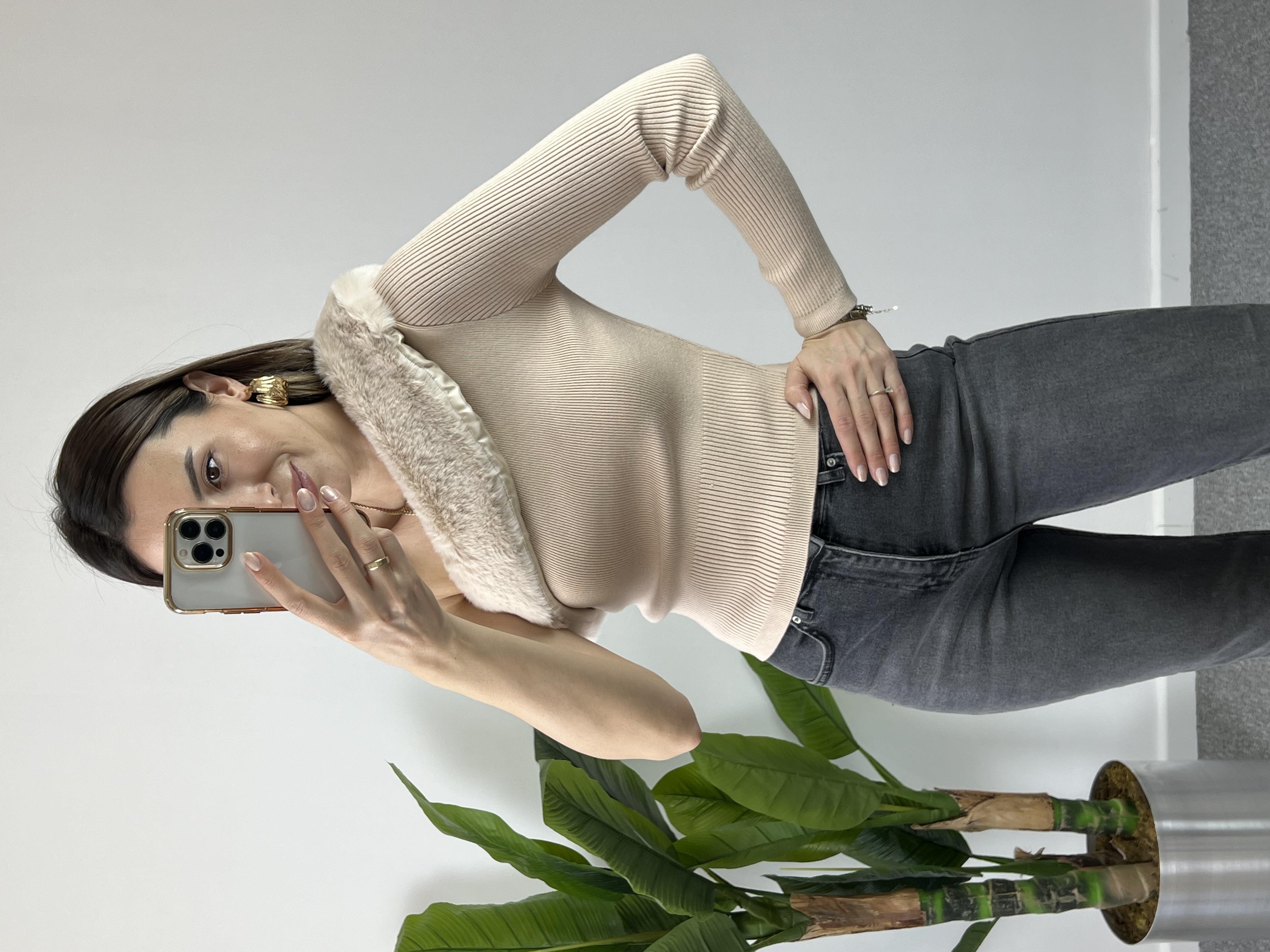 Dilvin tek omuz krem bluz