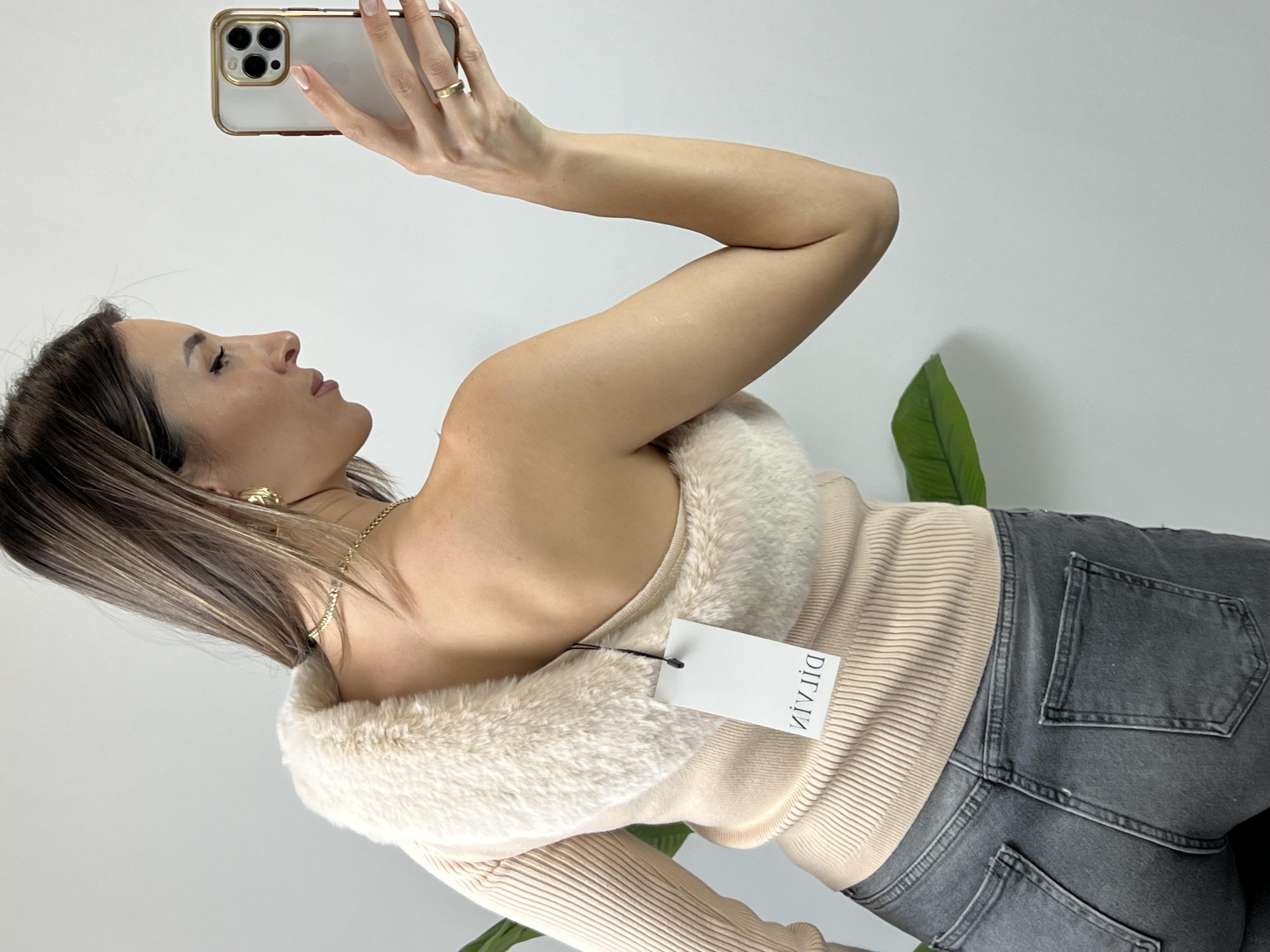 Dilvin tek omuz krem bluz