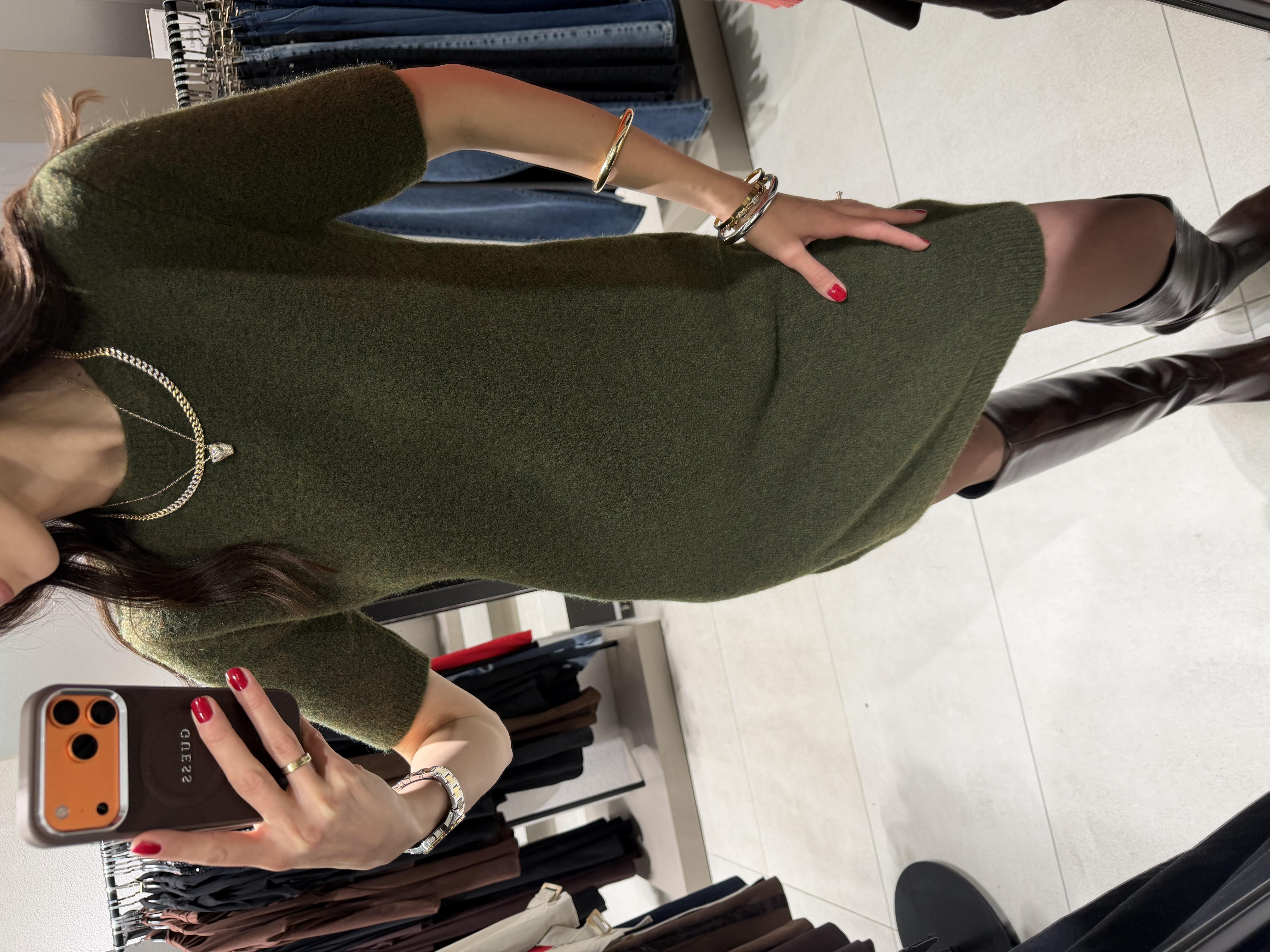 DİLVİN Triko Kısa Kollu Elbise HAKİ