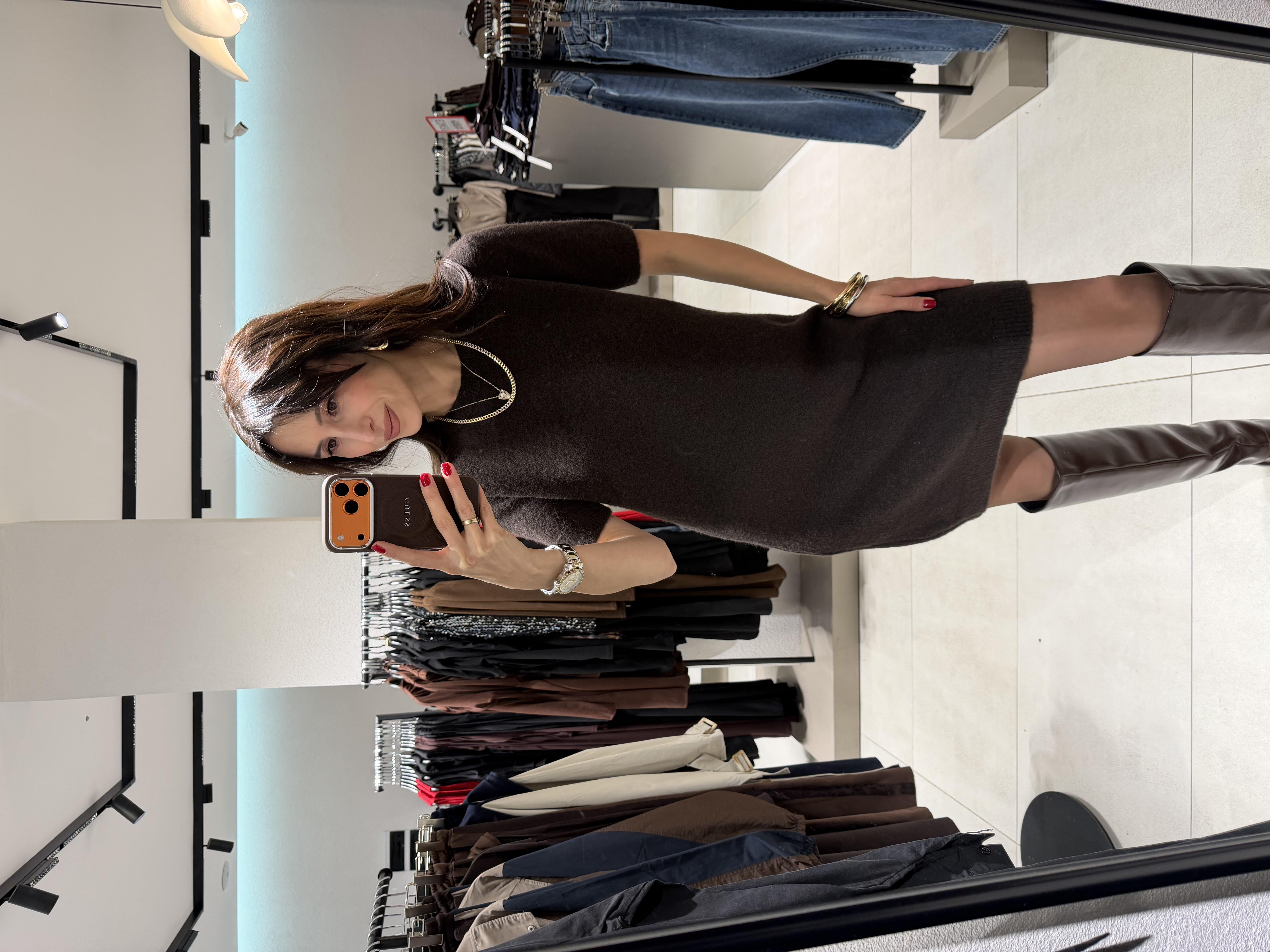 DİLVİN Triko Kısa Kollu Elbise KAHVE