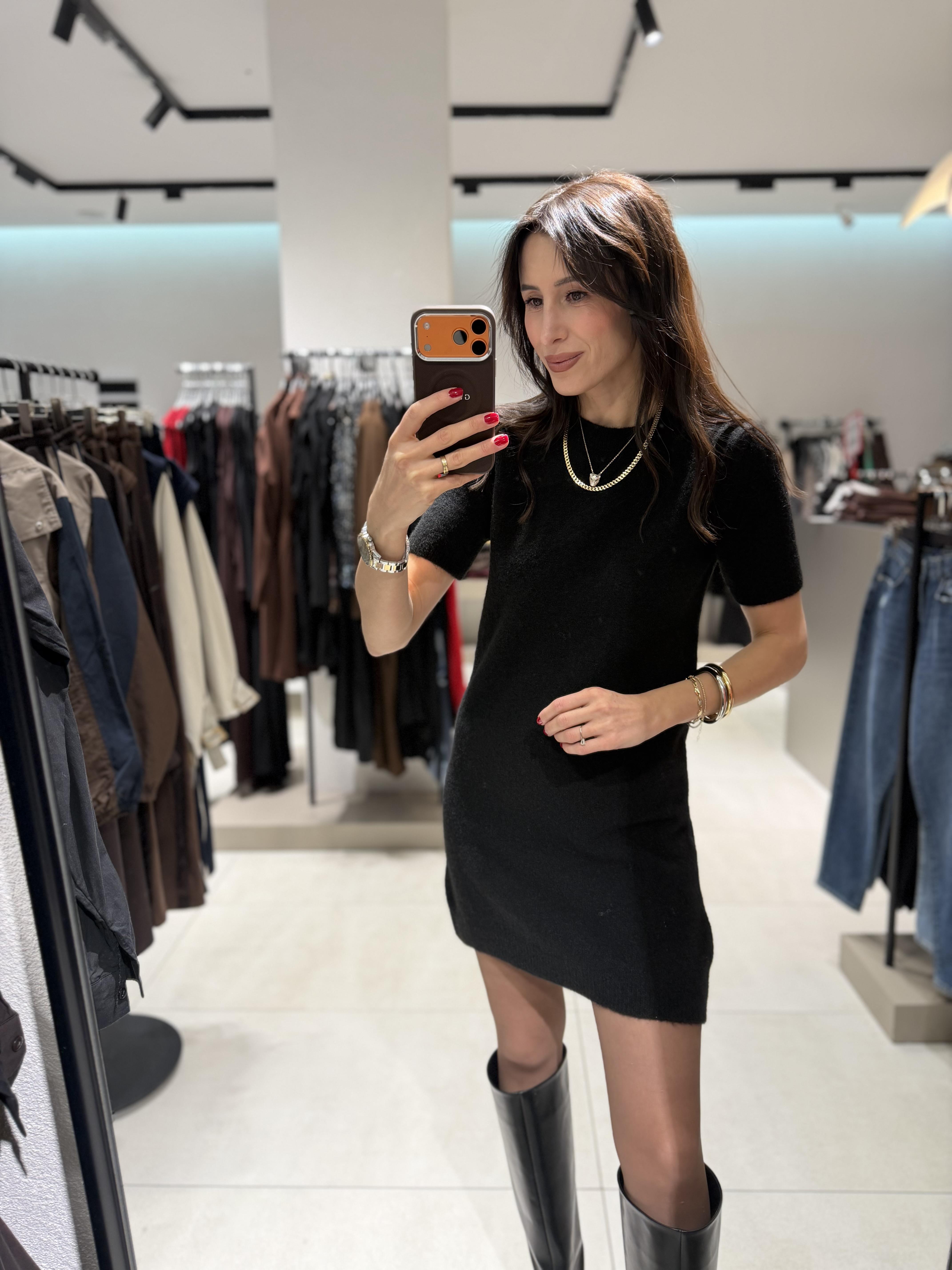 DİLVİN Triko Kısa Kollu Elbise SİYAH