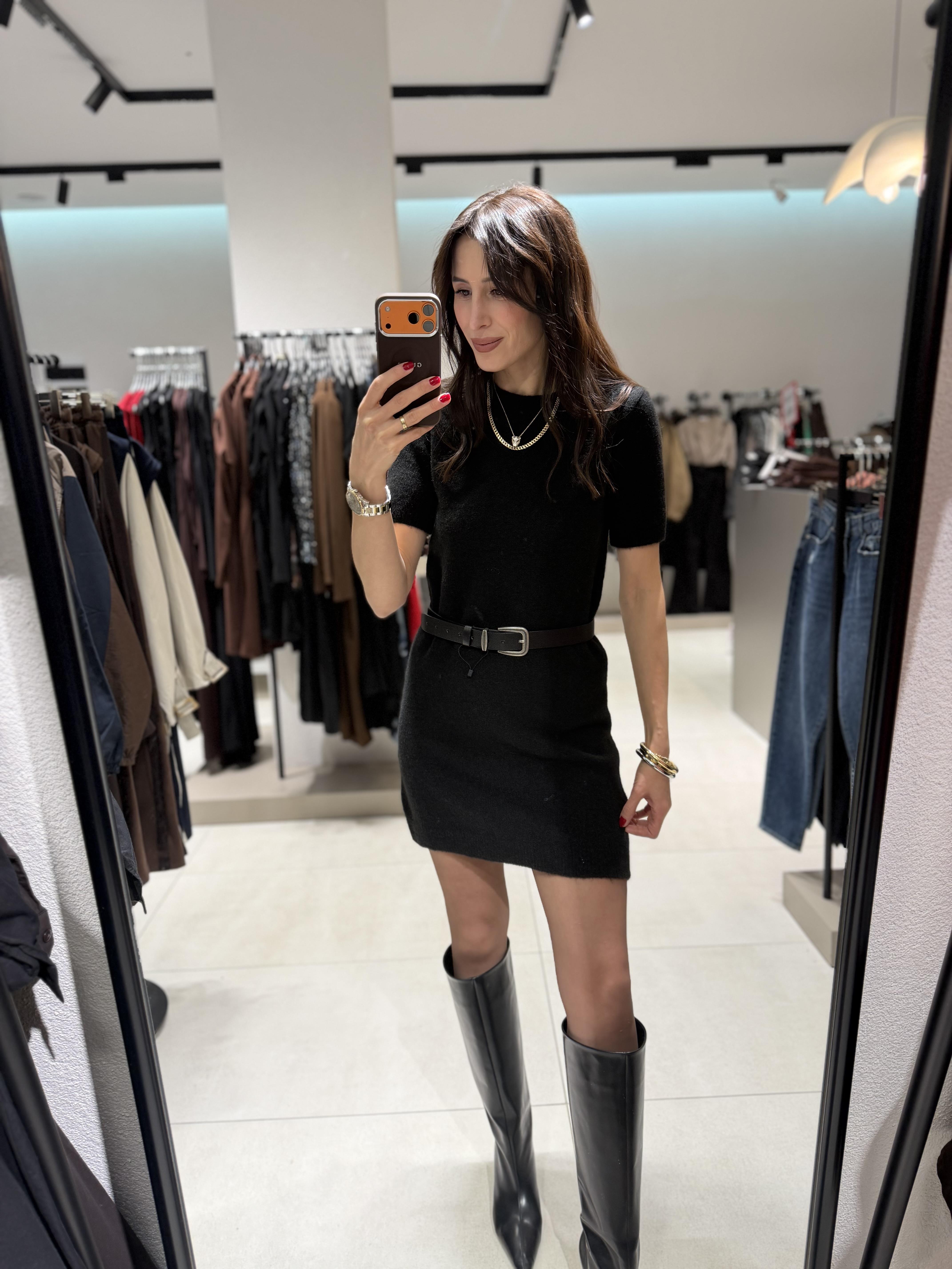 DİLVİN Triko Kısa Kollu Elbise SİYAH