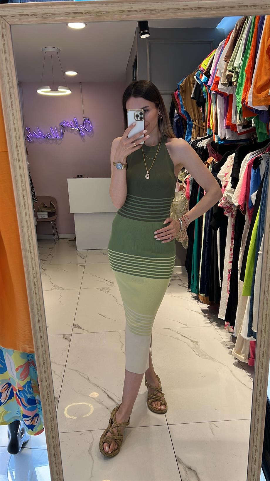 Dlv Çelik Triko Çizgili Elbise