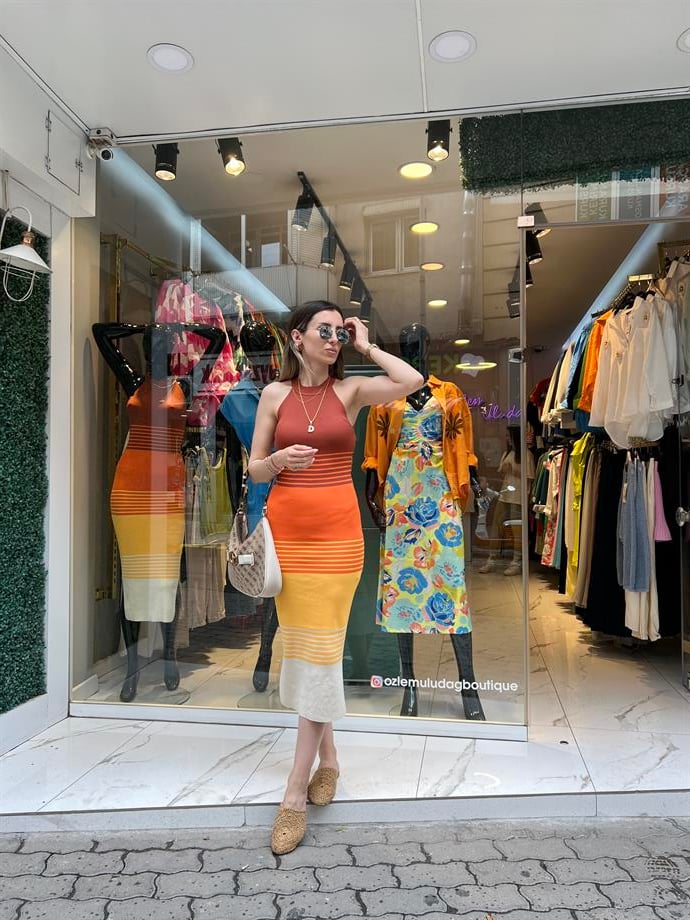 Dlv Çelik Triko Çizgili Elbise