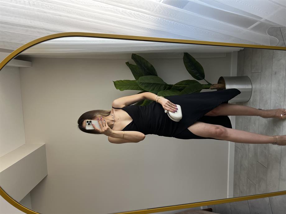 Drapeli Yırtmaçlı Elbise