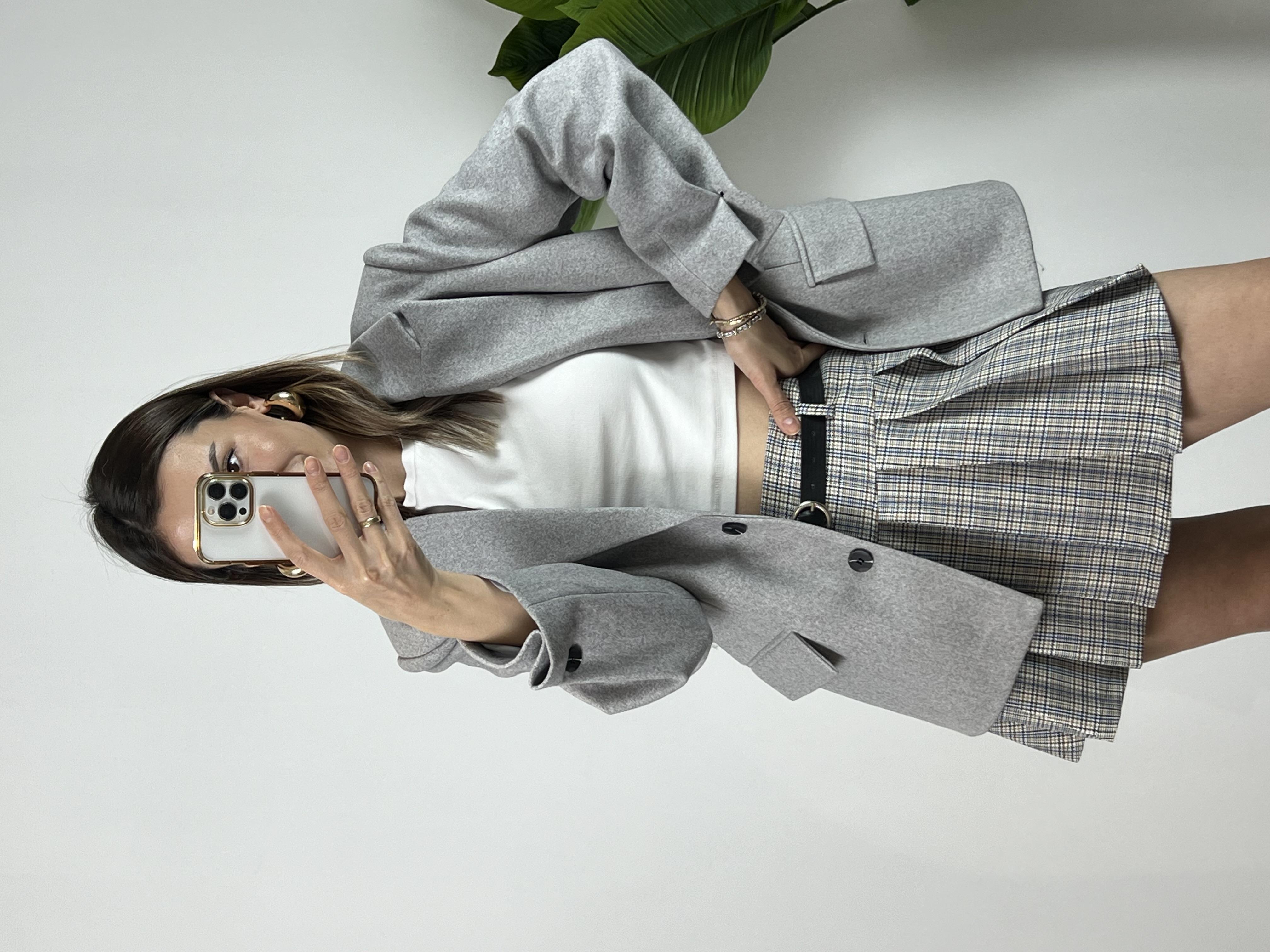 Düğme Detaylı Gri Kaşe Blazer Ceket