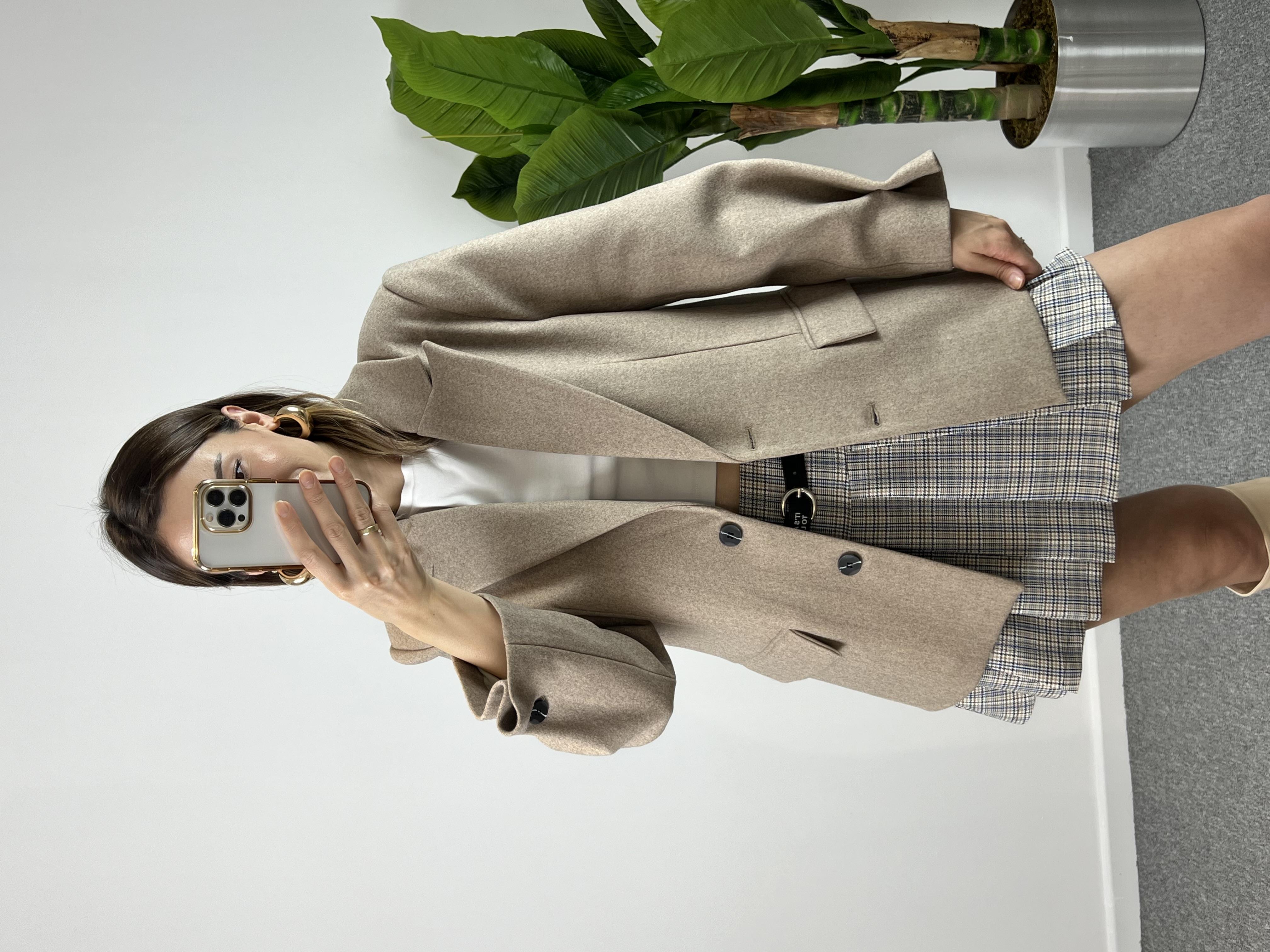 Düğme Detaylı Vizon Kaşe Blazer Ceket