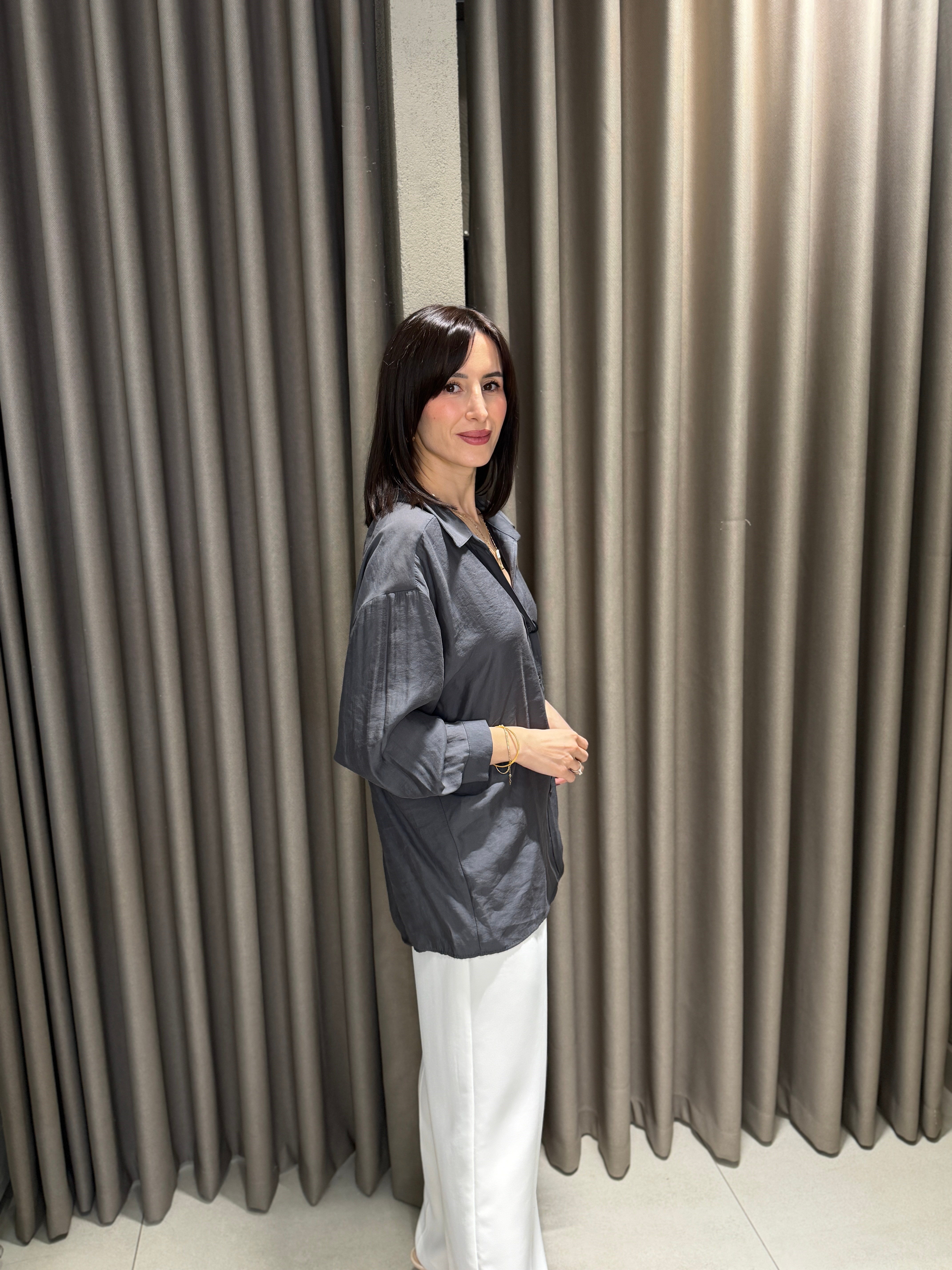 Düşük Omuz Tensel Gömlek ANTRASİT