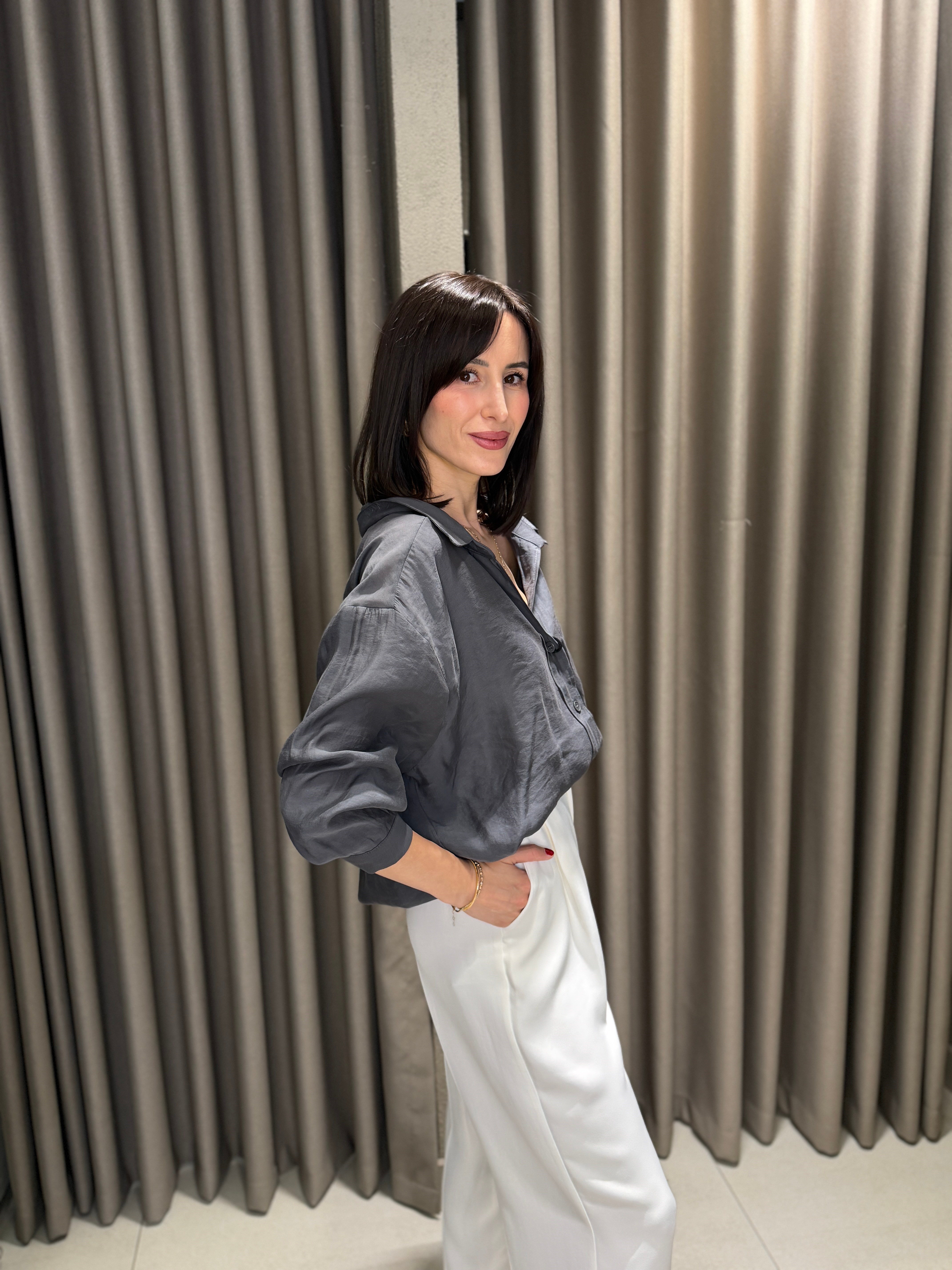 Düşük Omuz Tensel Gömlek ANTRASİT