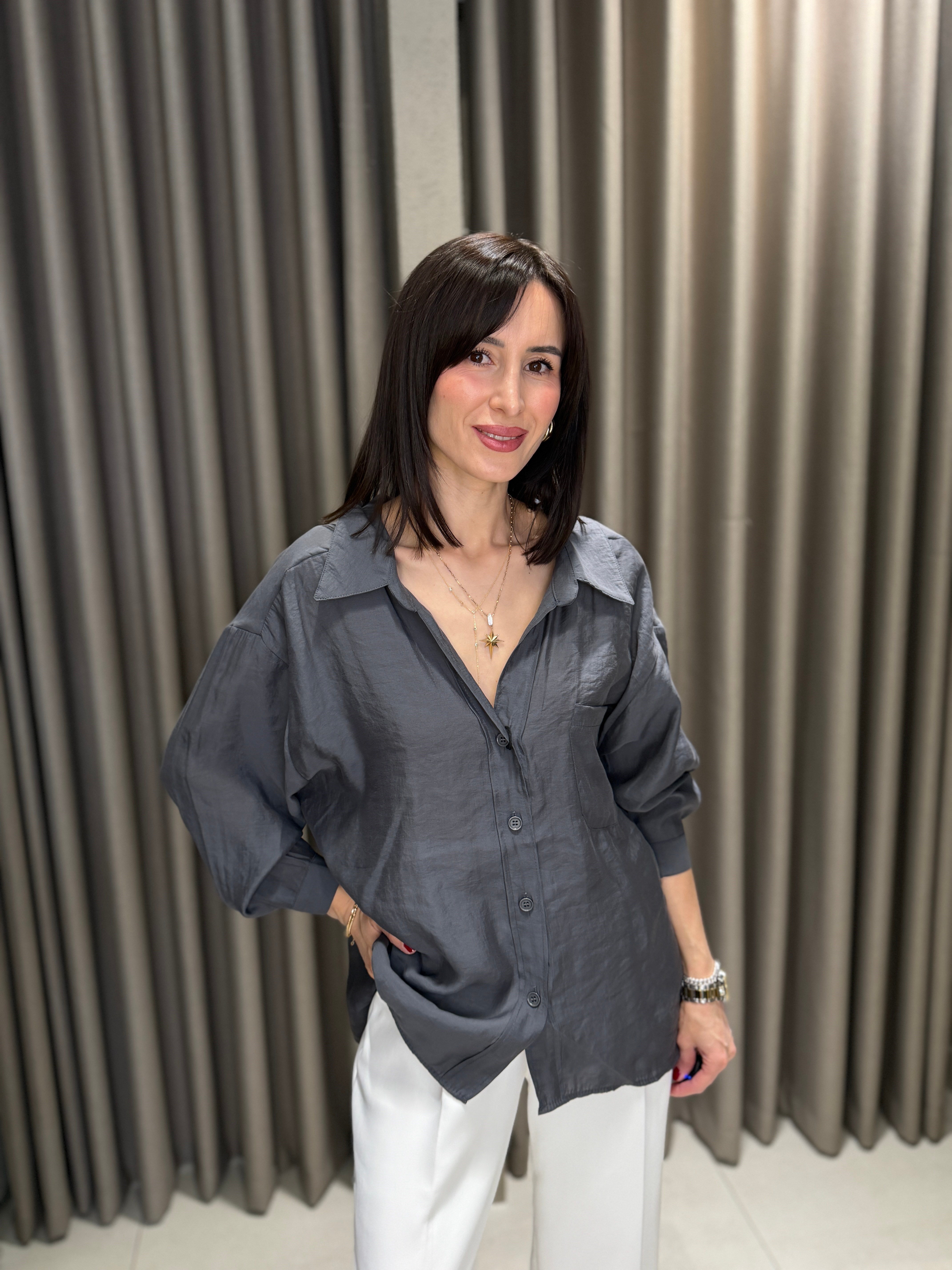 Düşük Omuz Tensel Gömlek ANTRASİT