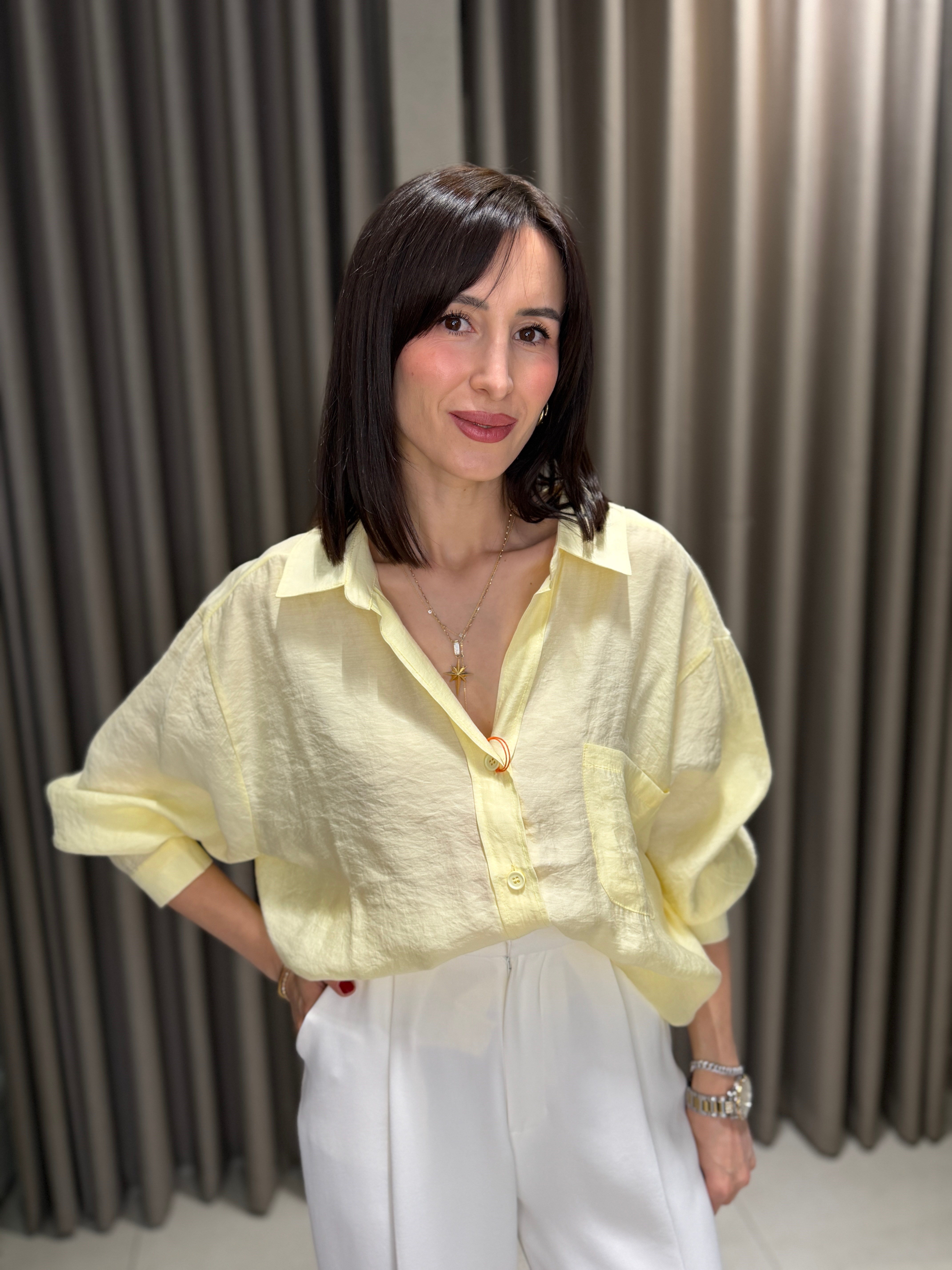 Düşük Omuz Tensel Gömlek AÇIK SARI