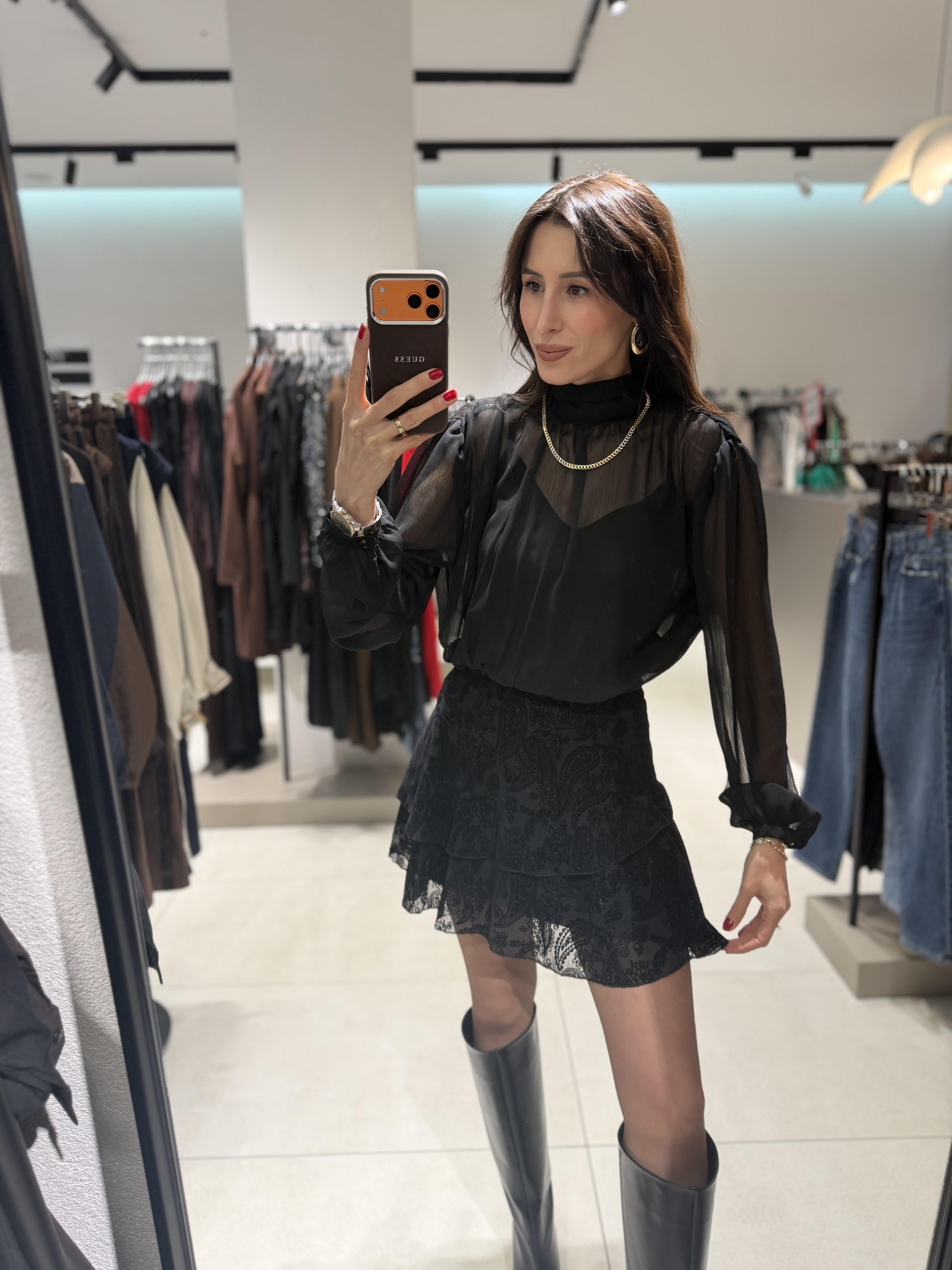 ETEĞİ KADİFE ASTARLI TÜL MİNİ ELBİSE SİYAH