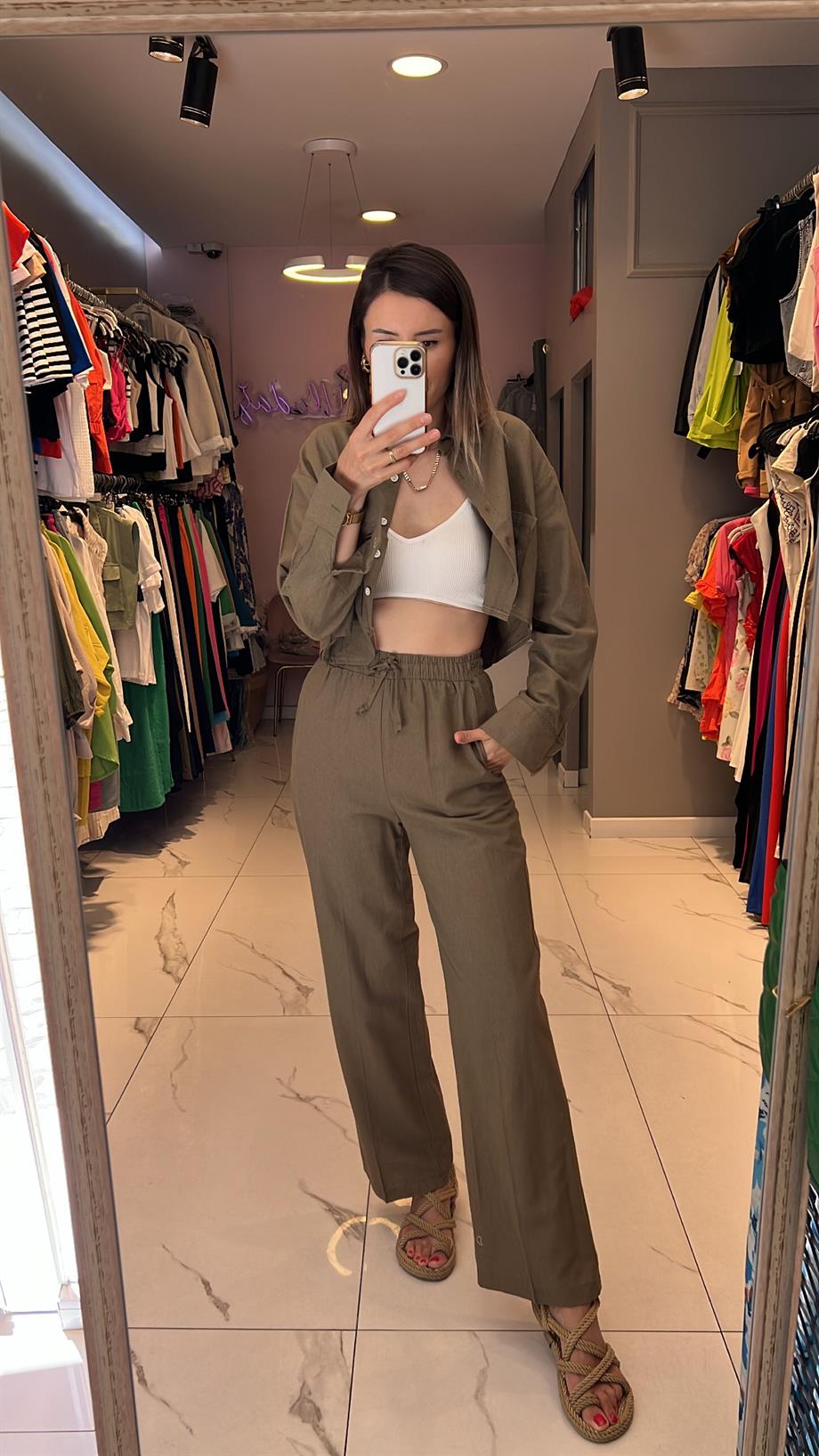 Flw Keten Crop Gömlek Takım