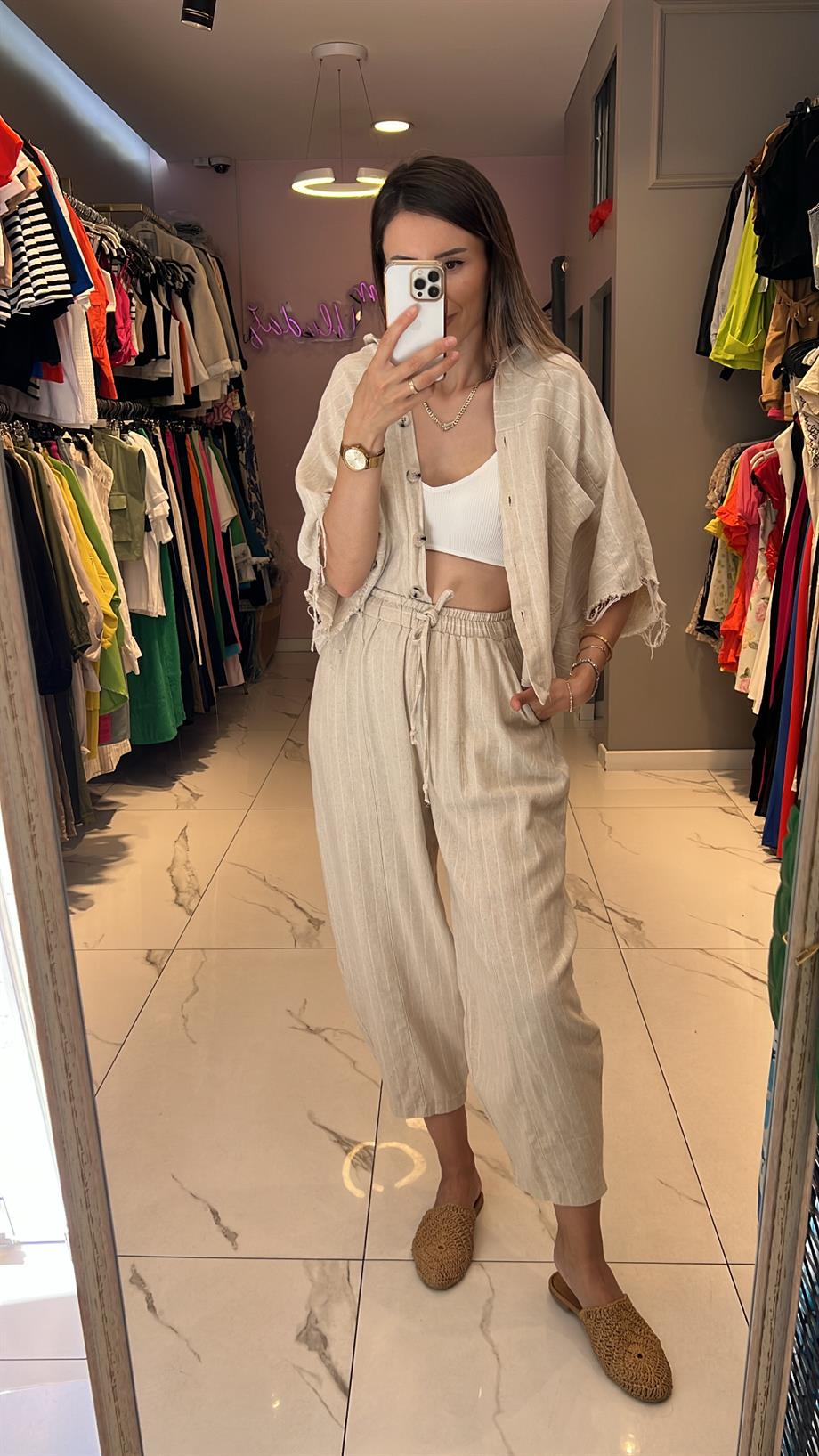 Fsp Püsküllü Çizgili Keten Takım 