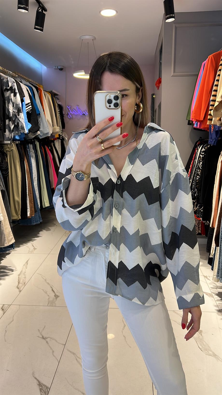 Fsp Zigzag Tensel Owersize Gömlek