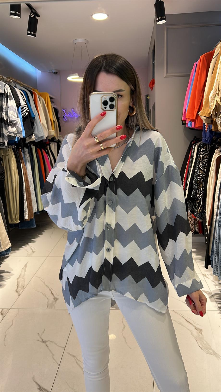 Fsp Zigzag Tensel Owersize Gömlek