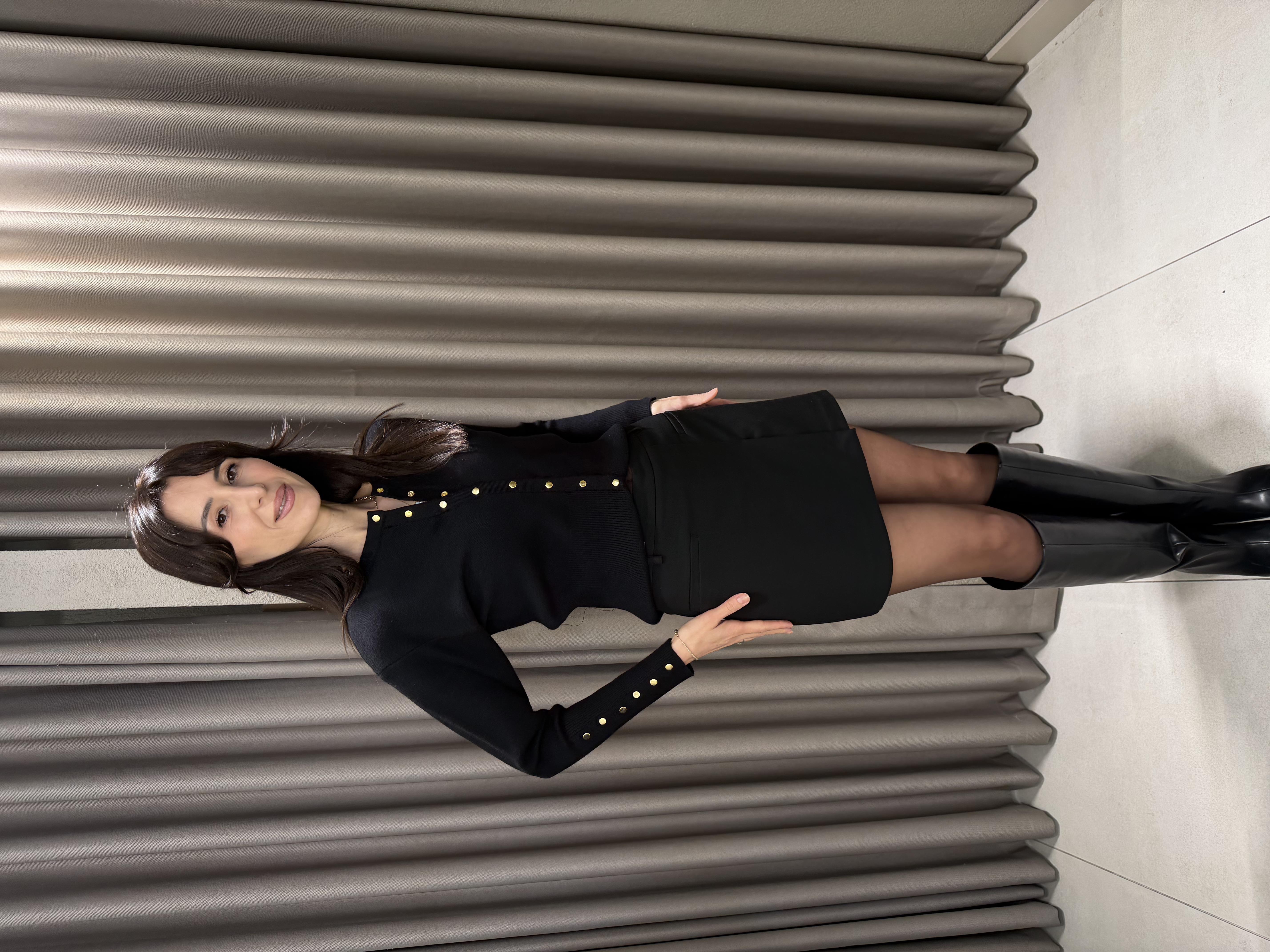 Gold Düğmeli Çelik Triko Hırka SİYAH