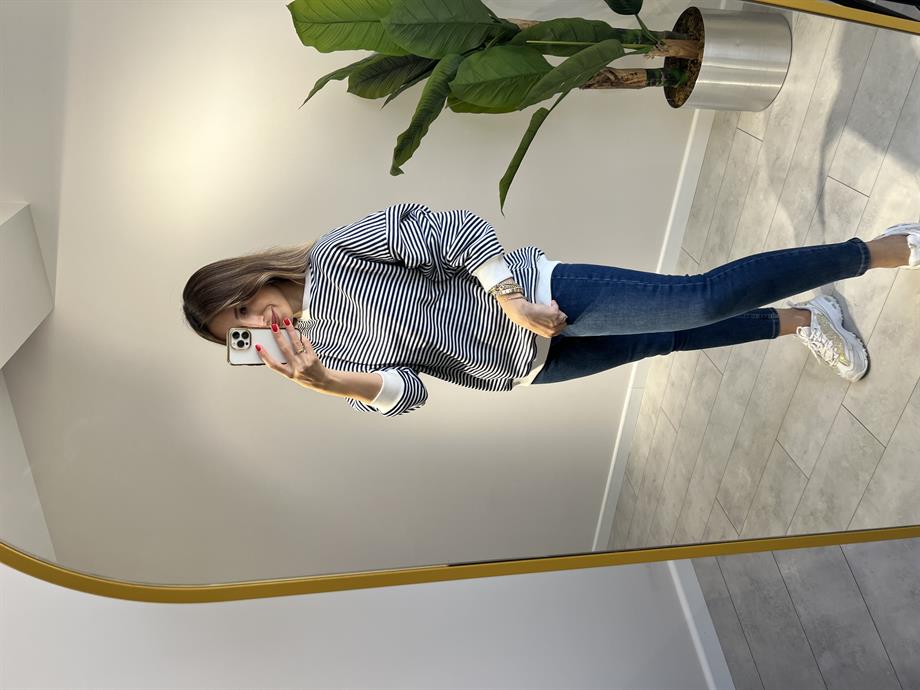 İçi Şardonlu Çizgili Owersize Sweat