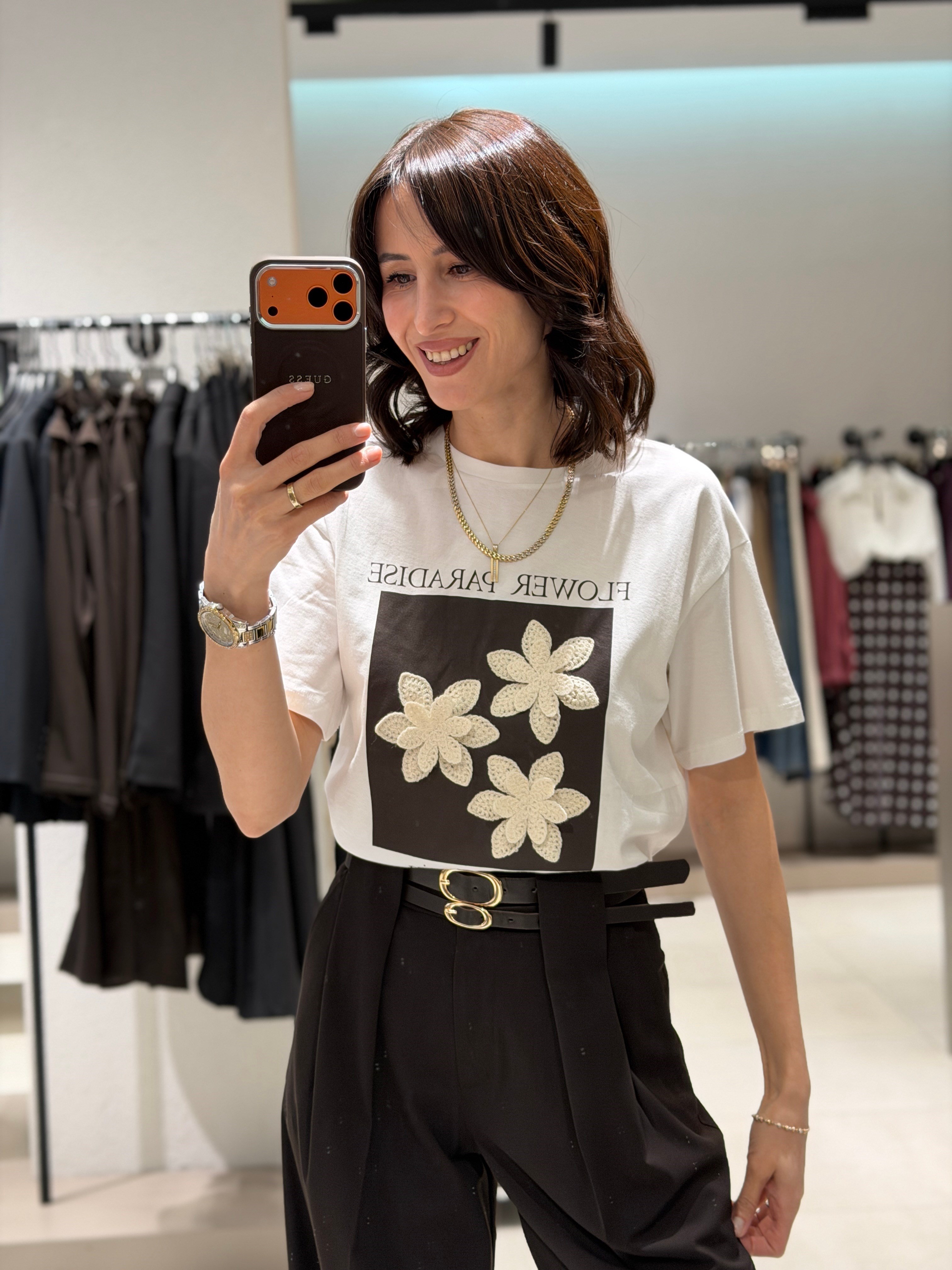 Kabartma Baskı t-shirt KAHVE