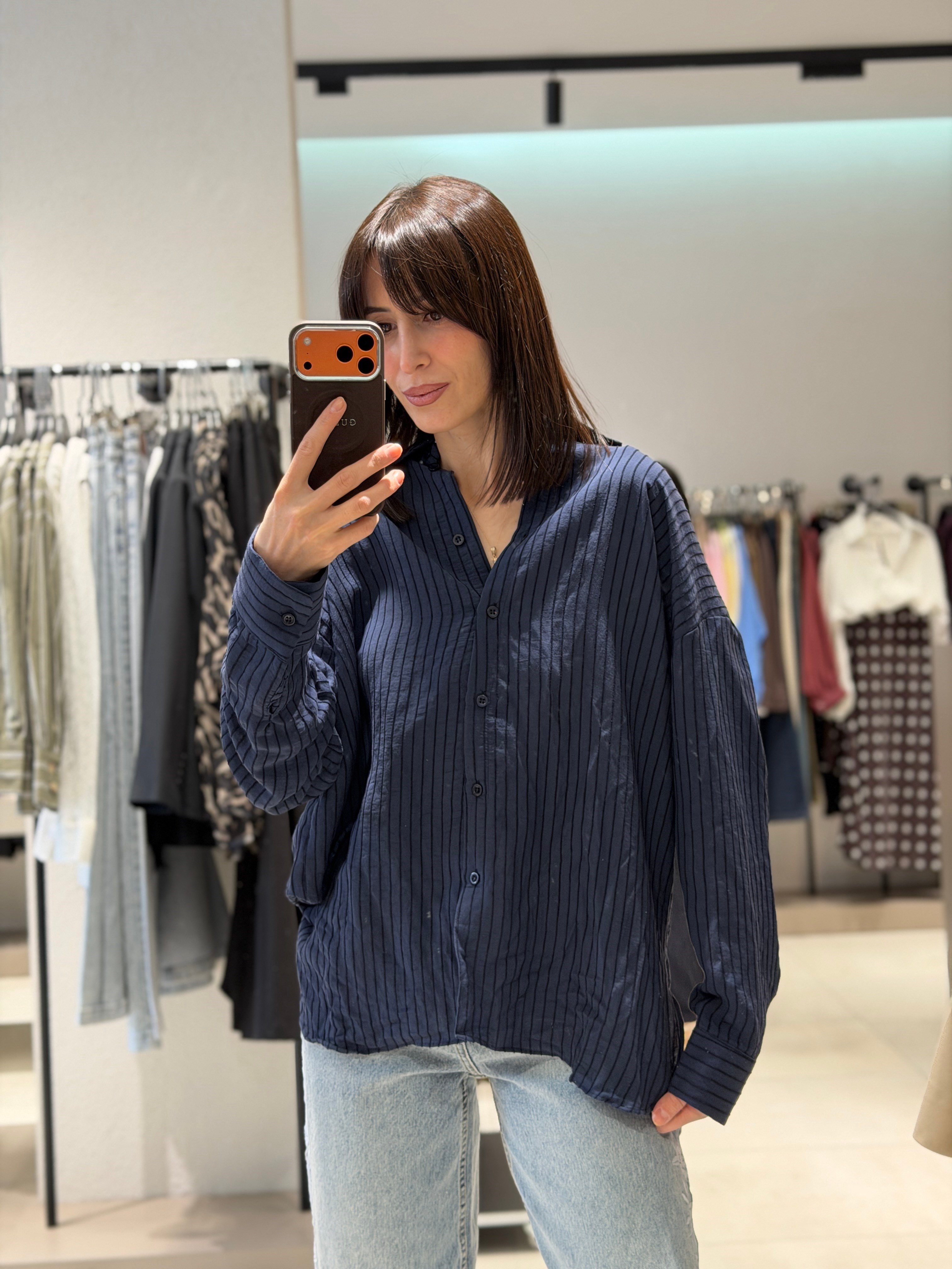 Kabartma Çizgili Gömlek LACİVERT