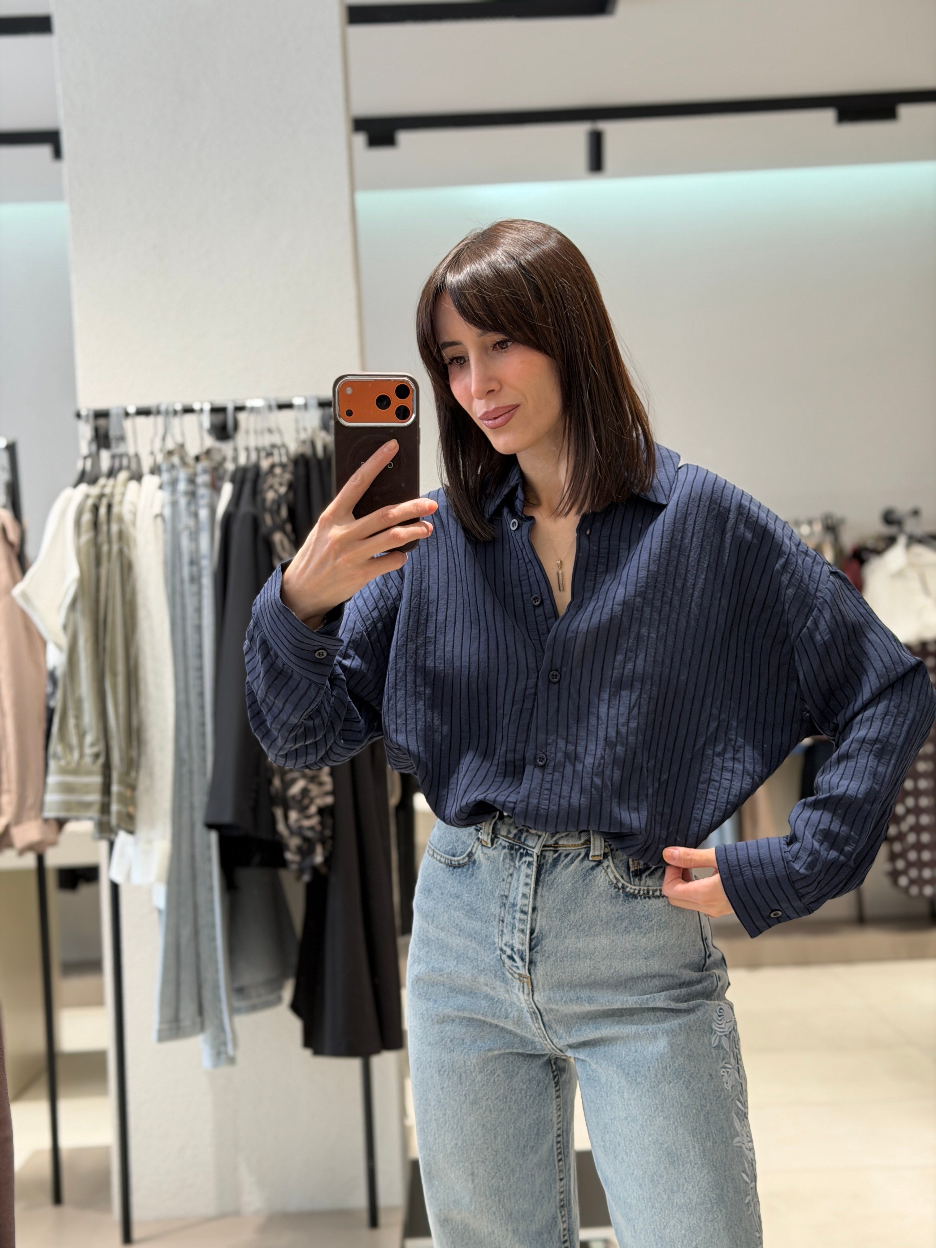 Kabartma Çizgili Gömlek LACİVERT