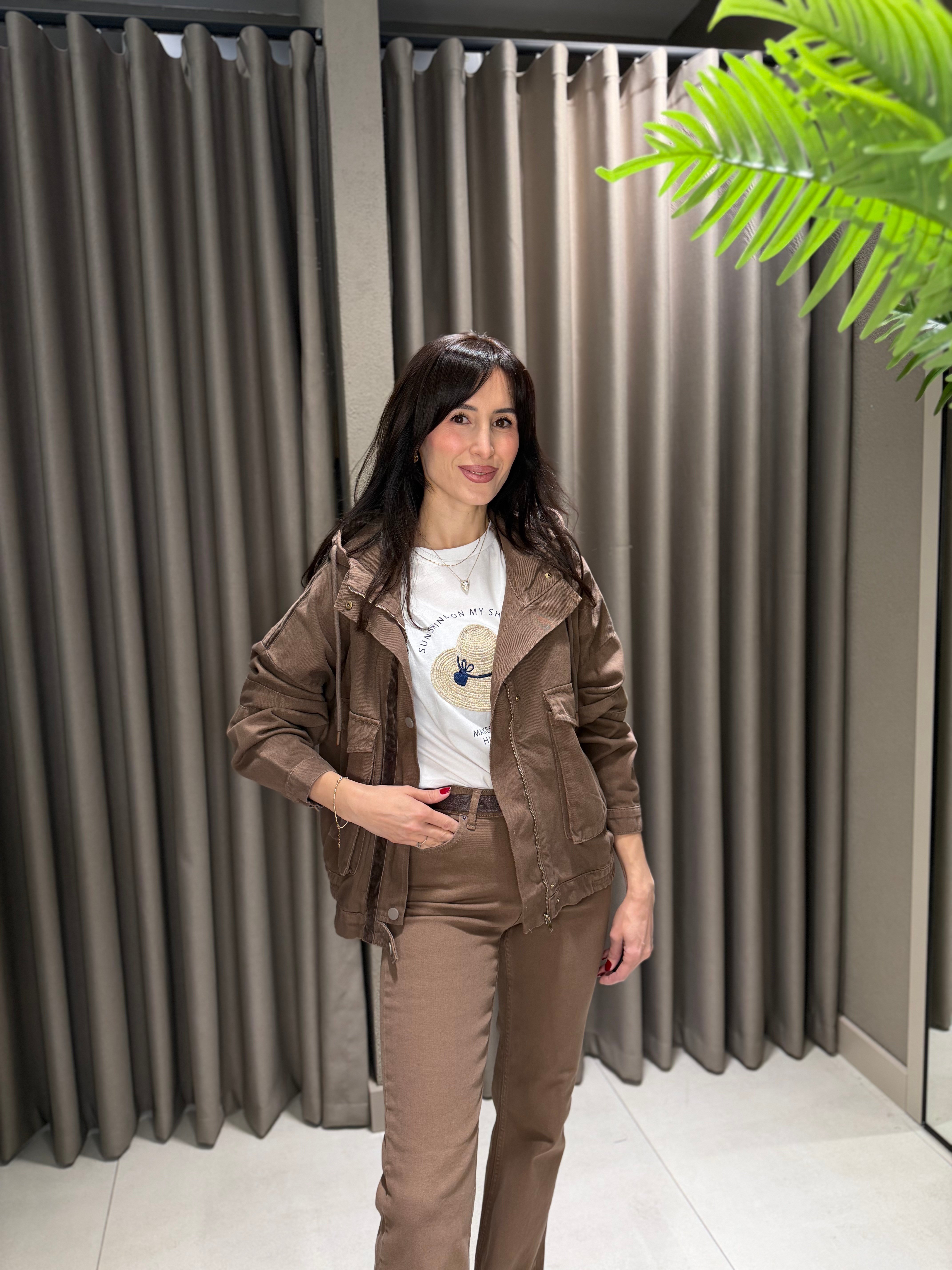 KAPİŞONLU KOT CEKET KAHVE