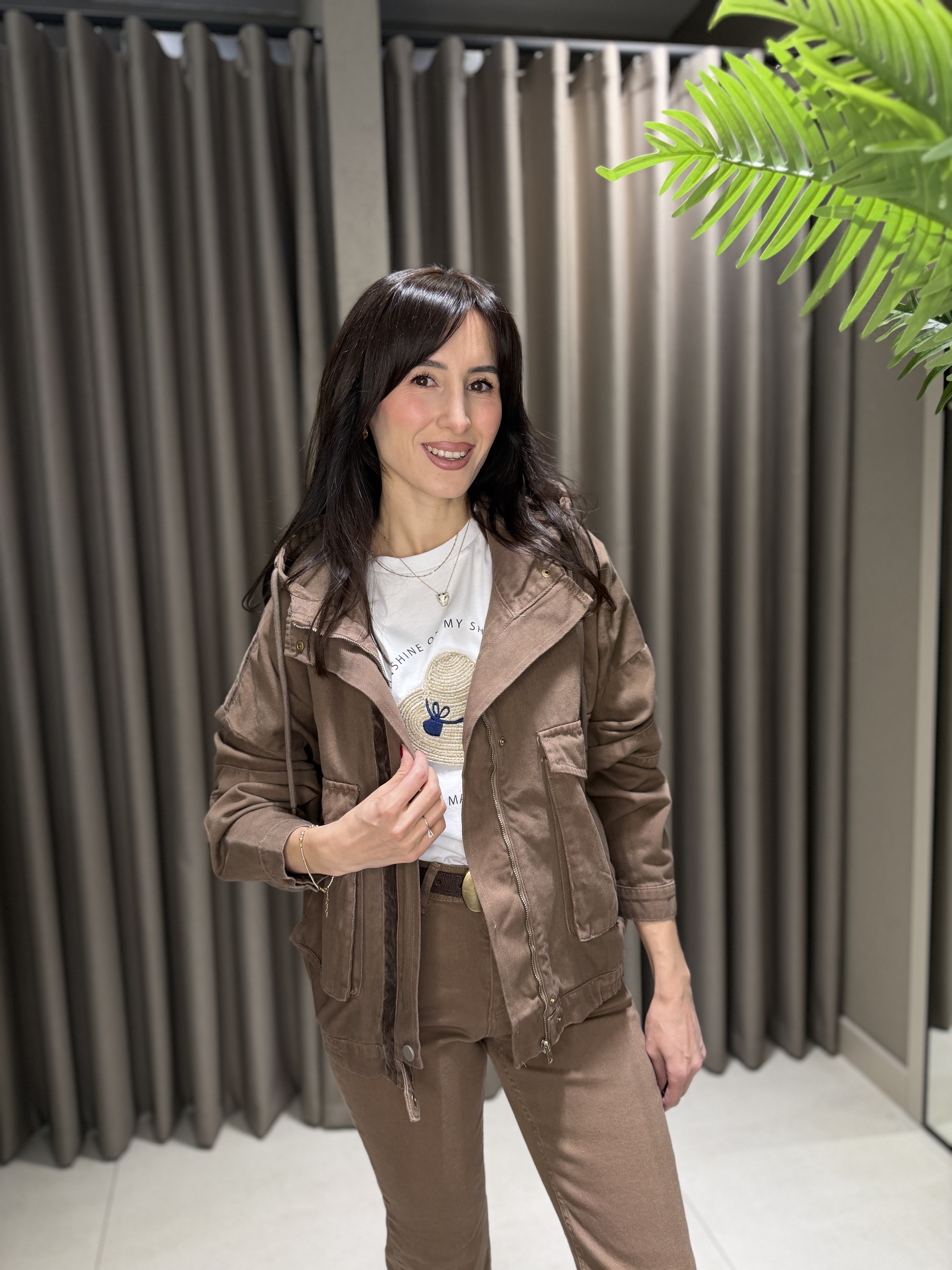 KAPİŞONLU KOT CEKET KAHVE