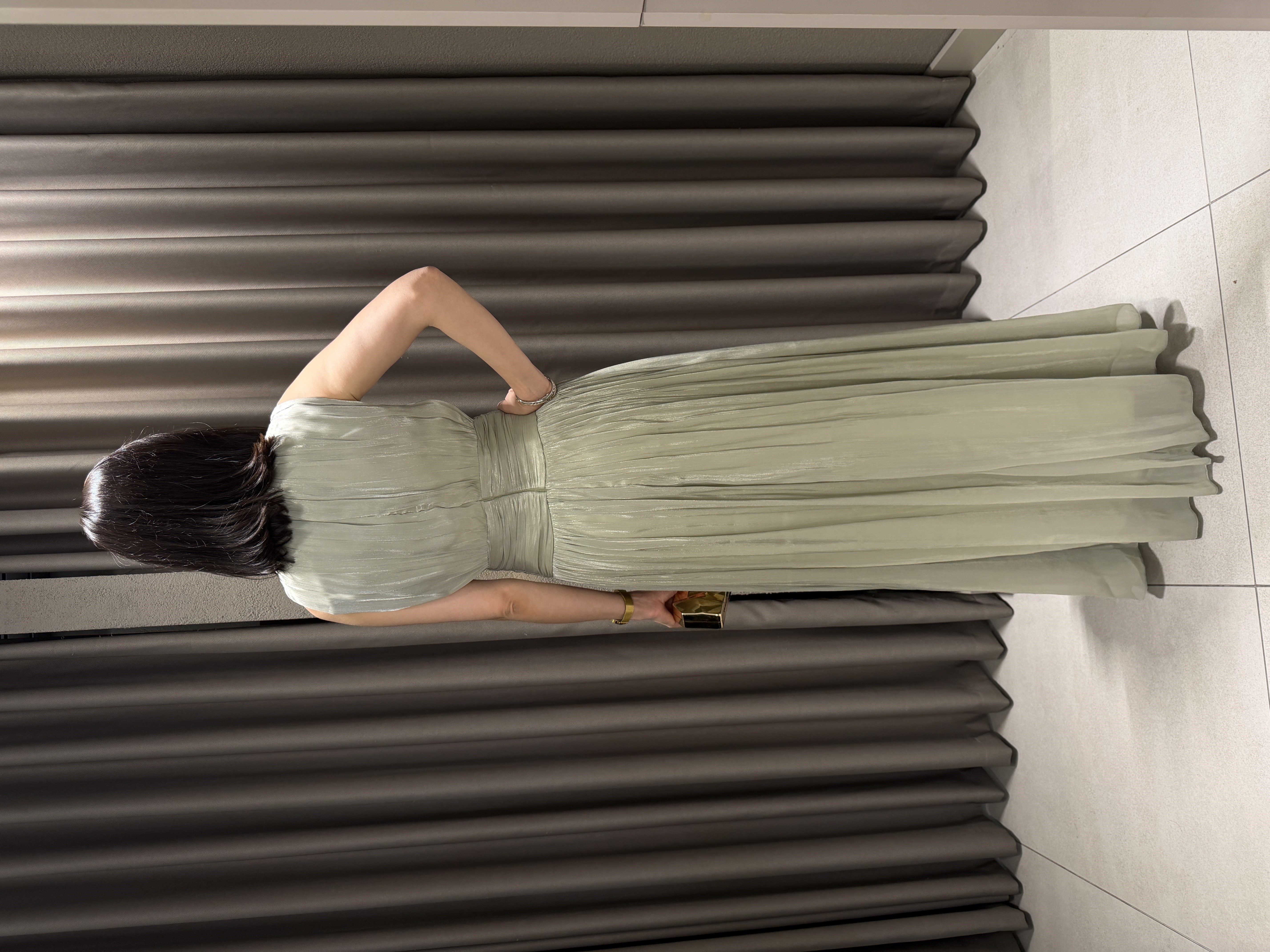 Kavis Yaka Şifon Elbise YEŞİL