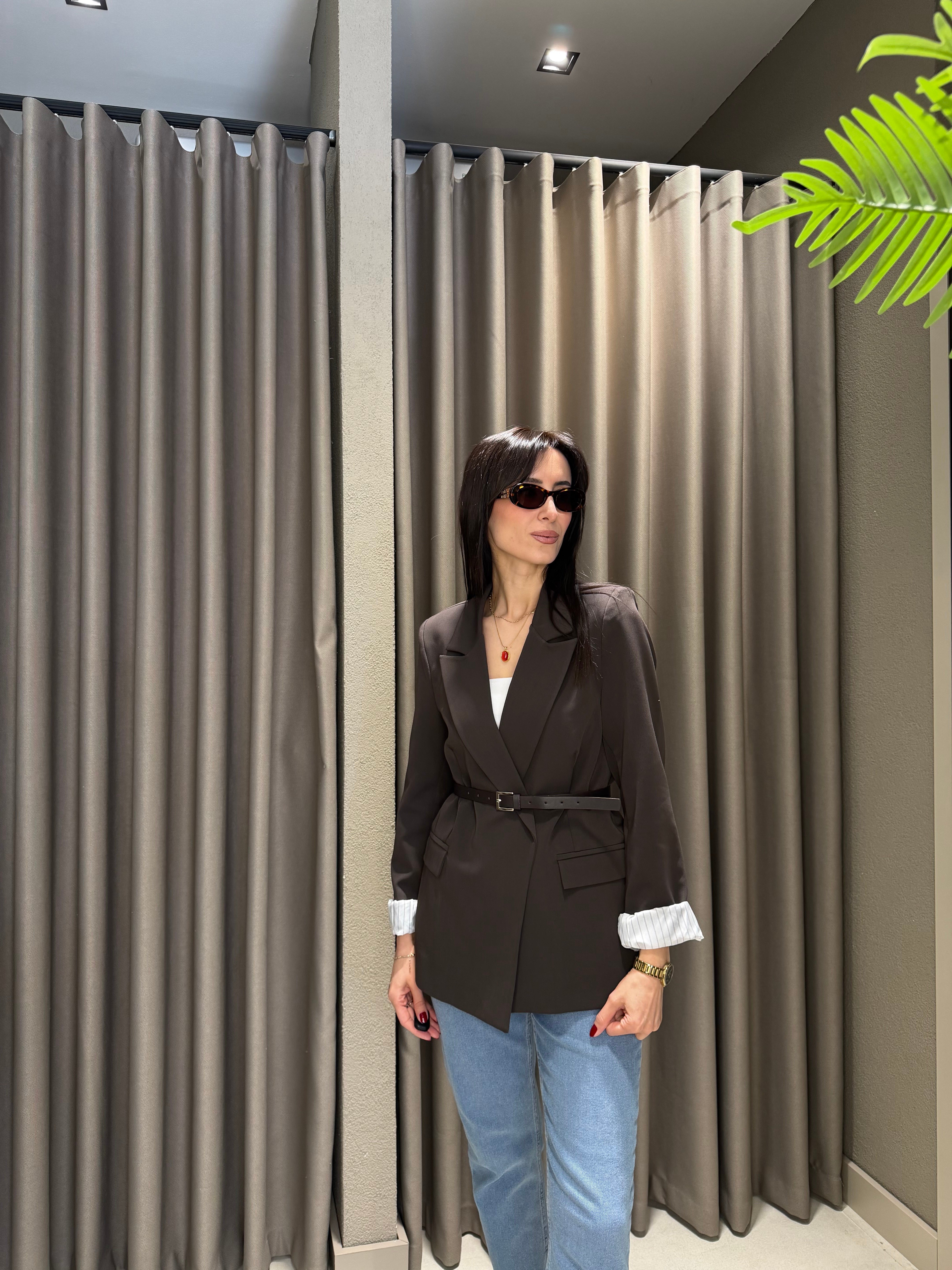 KEMERLİ BLAZER CEKET KAHVE