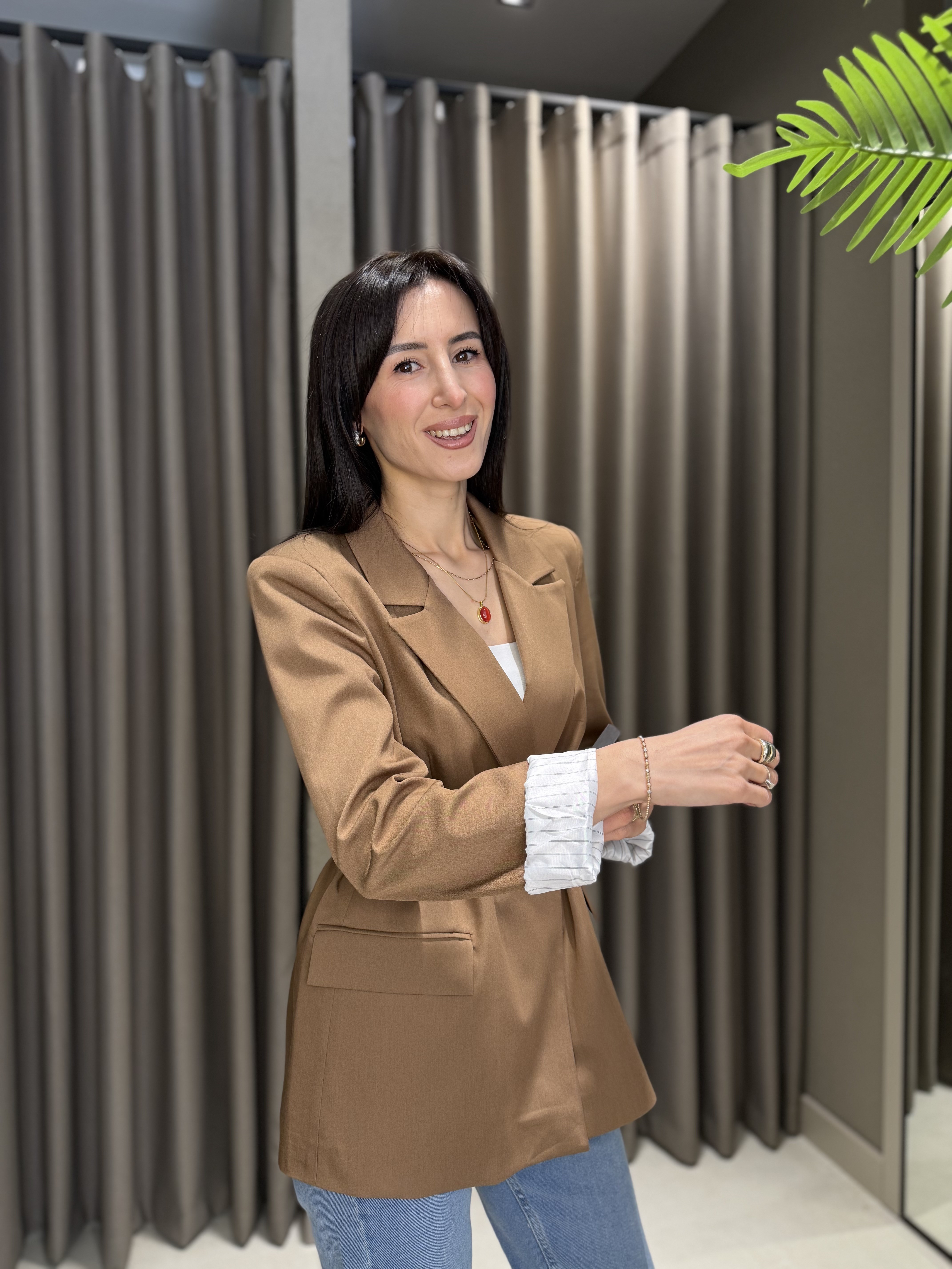 KEMERLİ BLAZER CEKET TABA