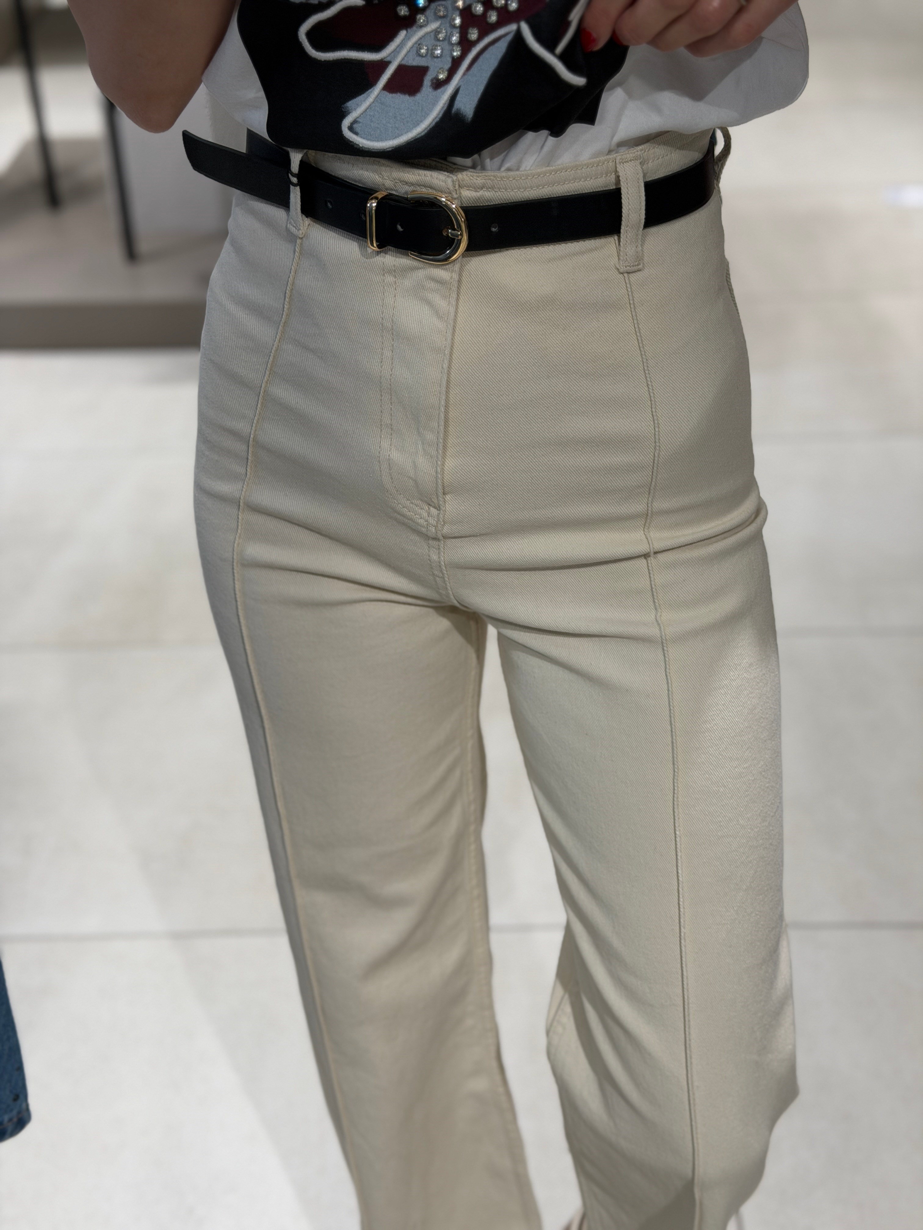 Kemerli Bol Paça Jean KREM