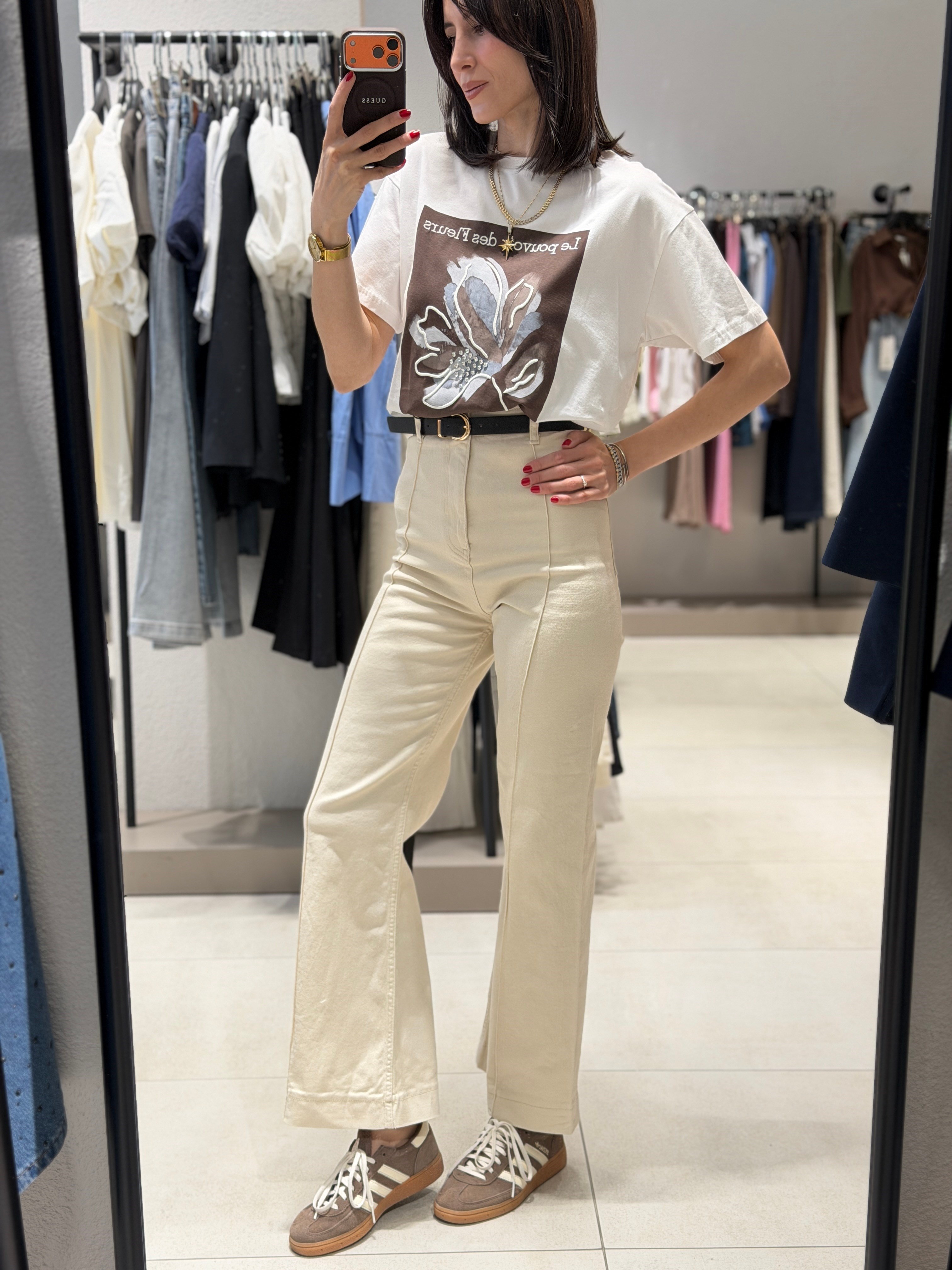 Kemerli Bol Paça Jean KREM