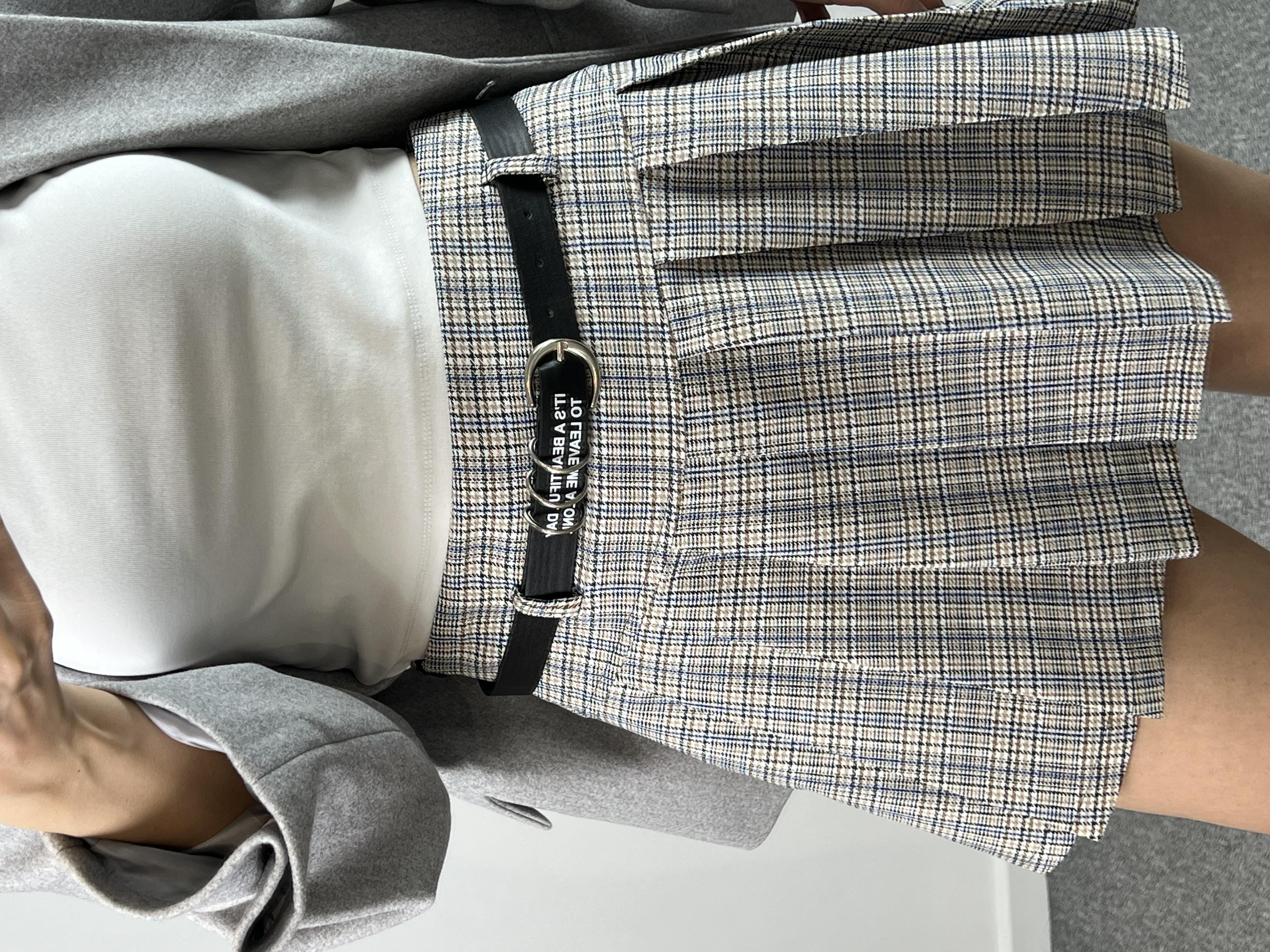 Kemerli Ekoseli Şort Etek