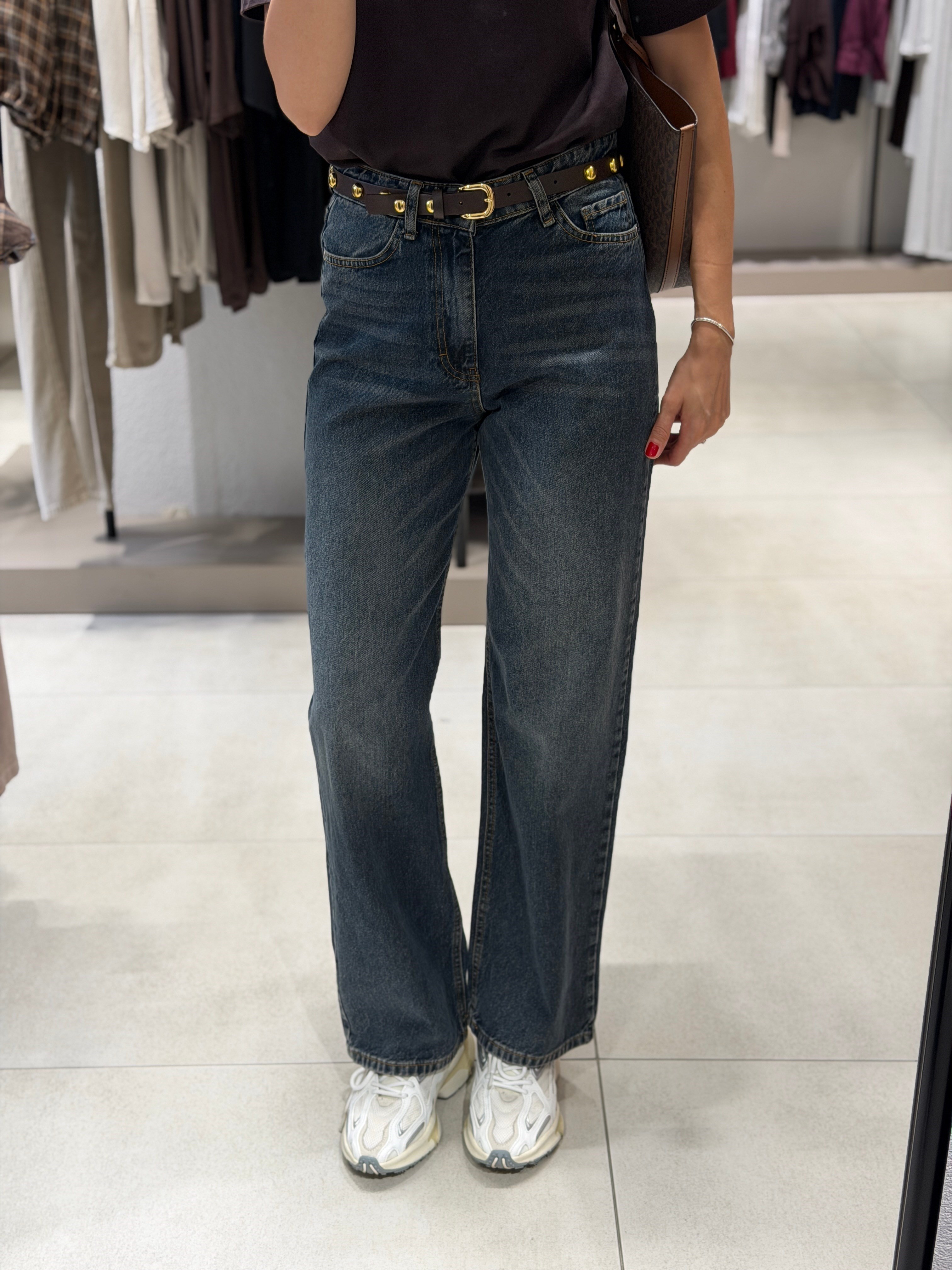 Kemerli Eskitme Jean LACİVERT