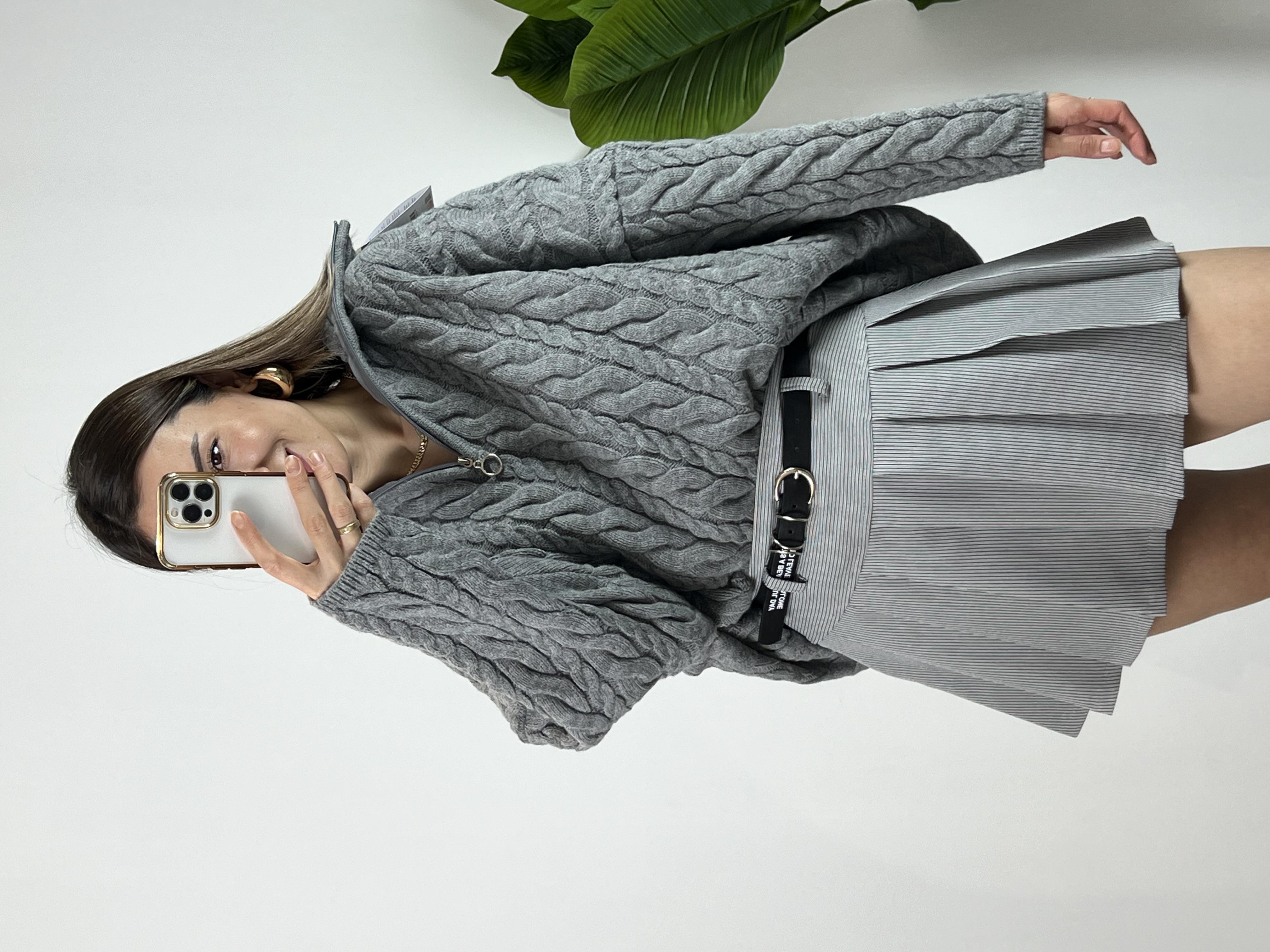 Kemerli Gri Şort Etek