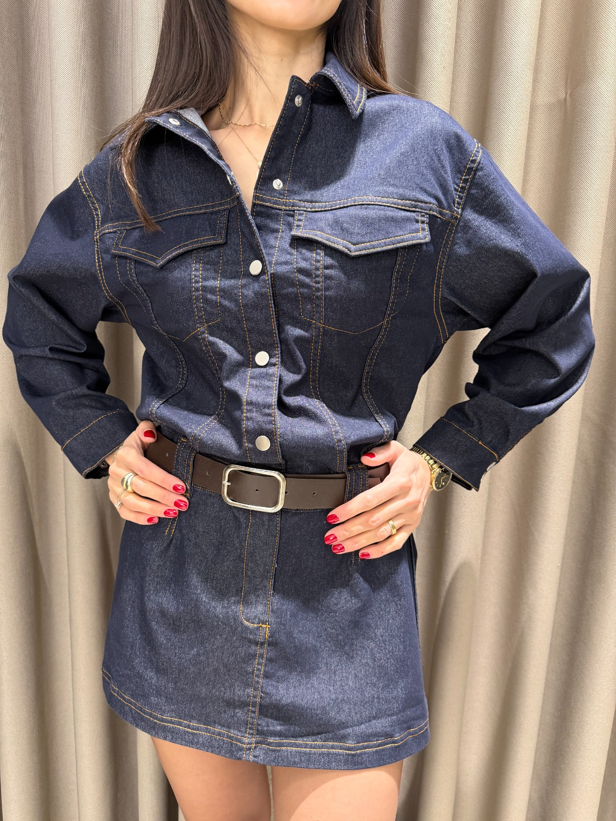 KEMERLİ MİNİ JEAN ELBİSE LACİVERT