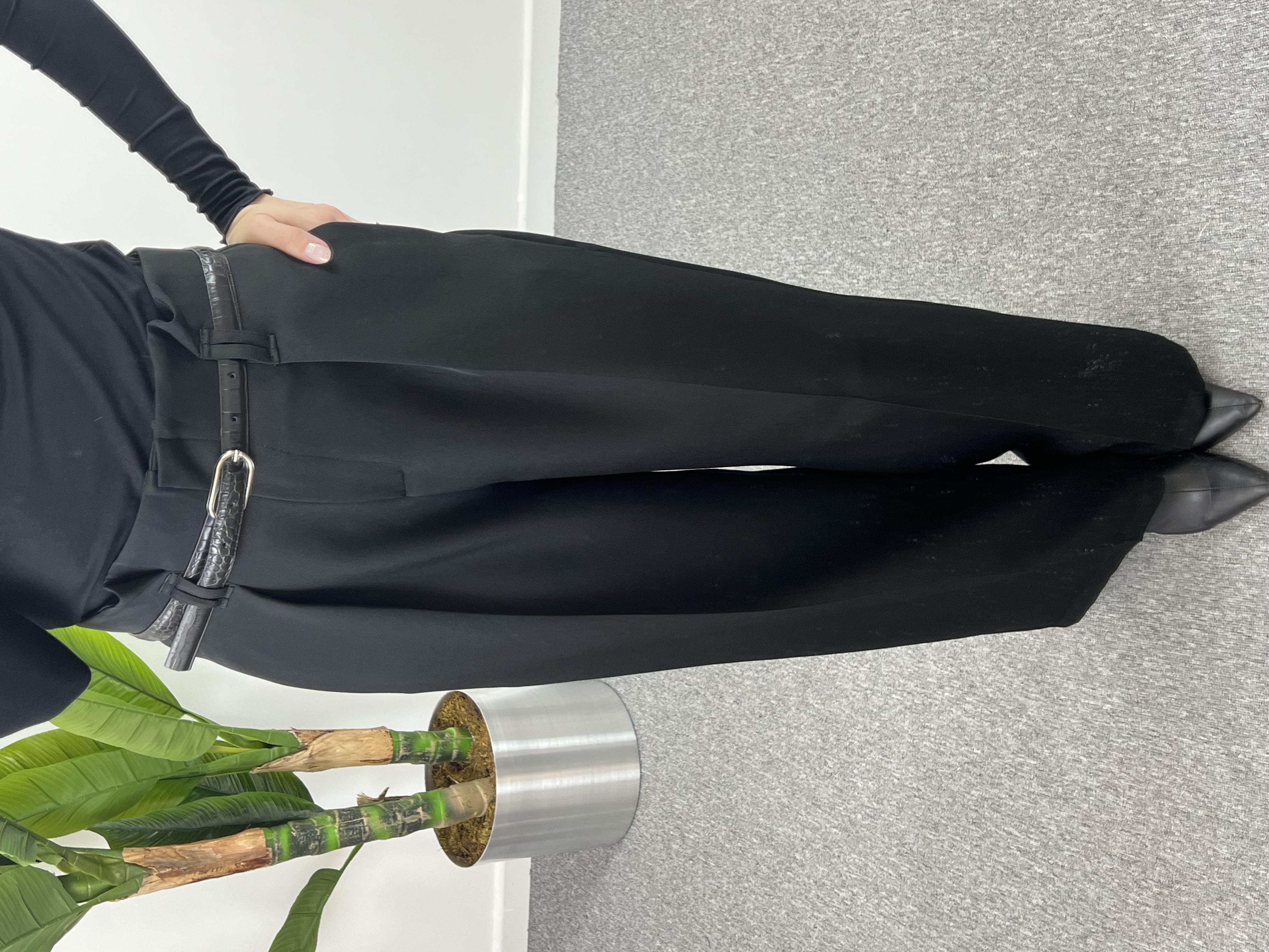 Kemerli Siyah Palazzo Pantolon