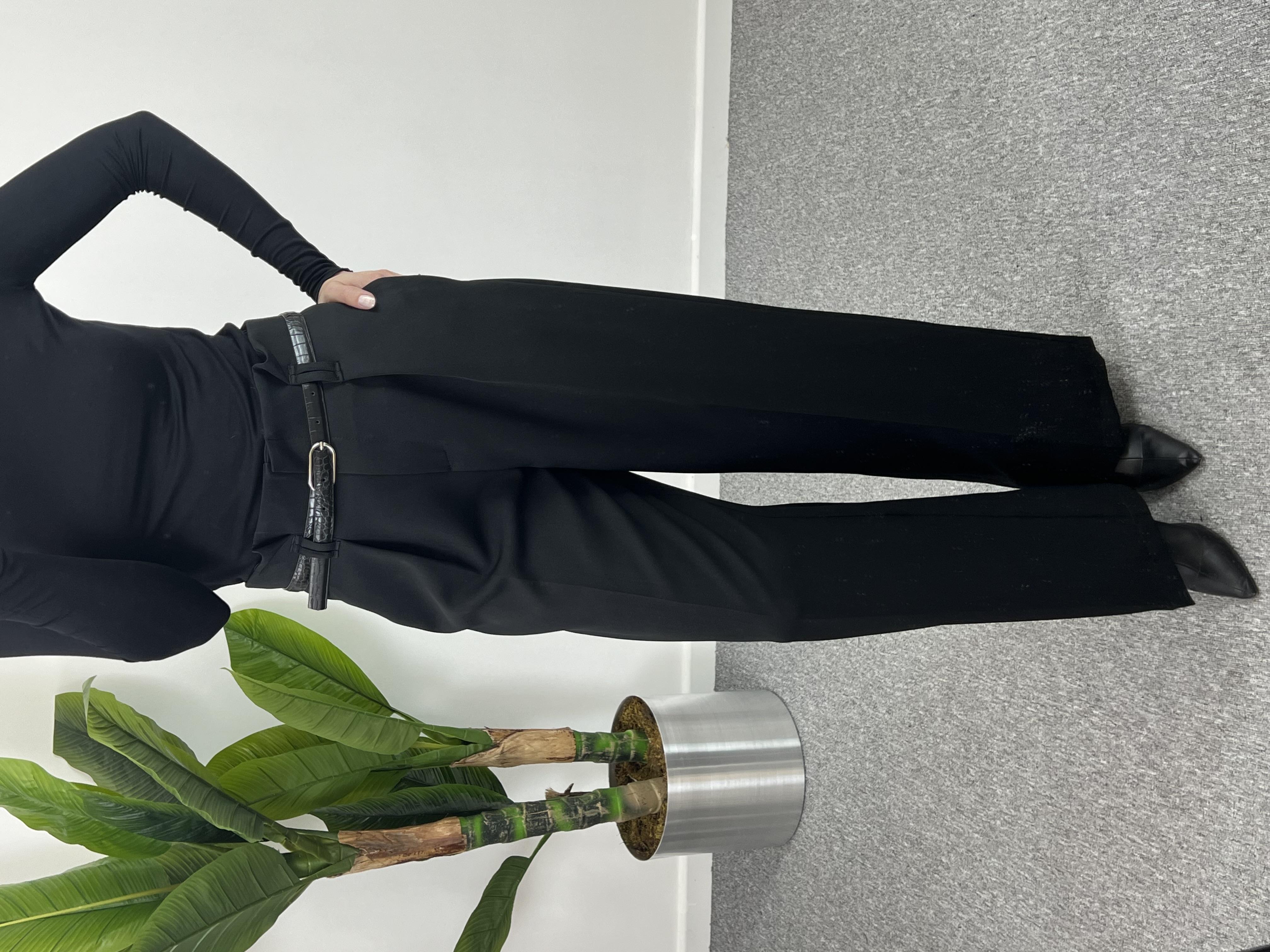 Kemerli Siyah Palazzo Pantolon