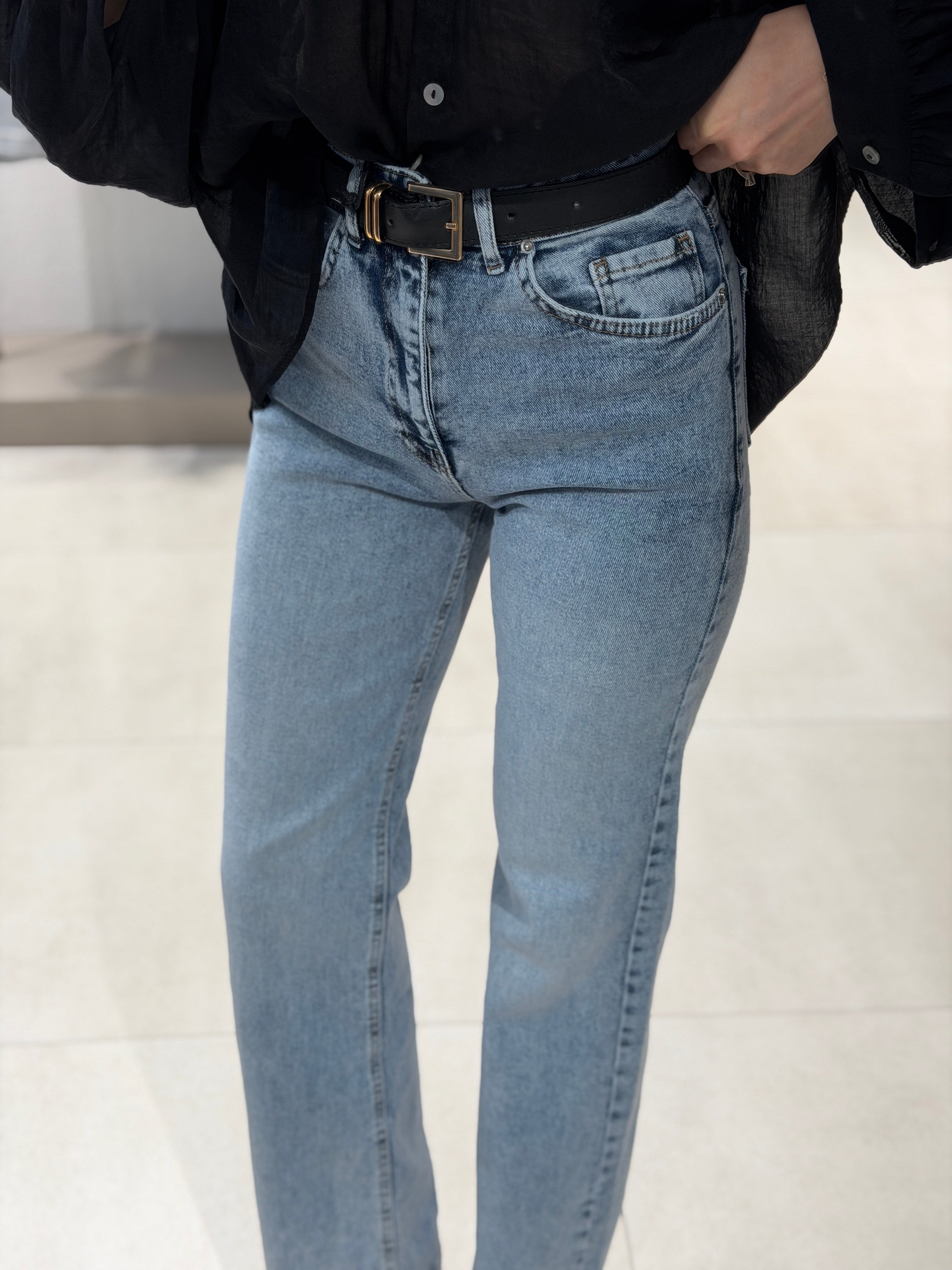 Kemerli Wideleg Jean BUZ MAVİ