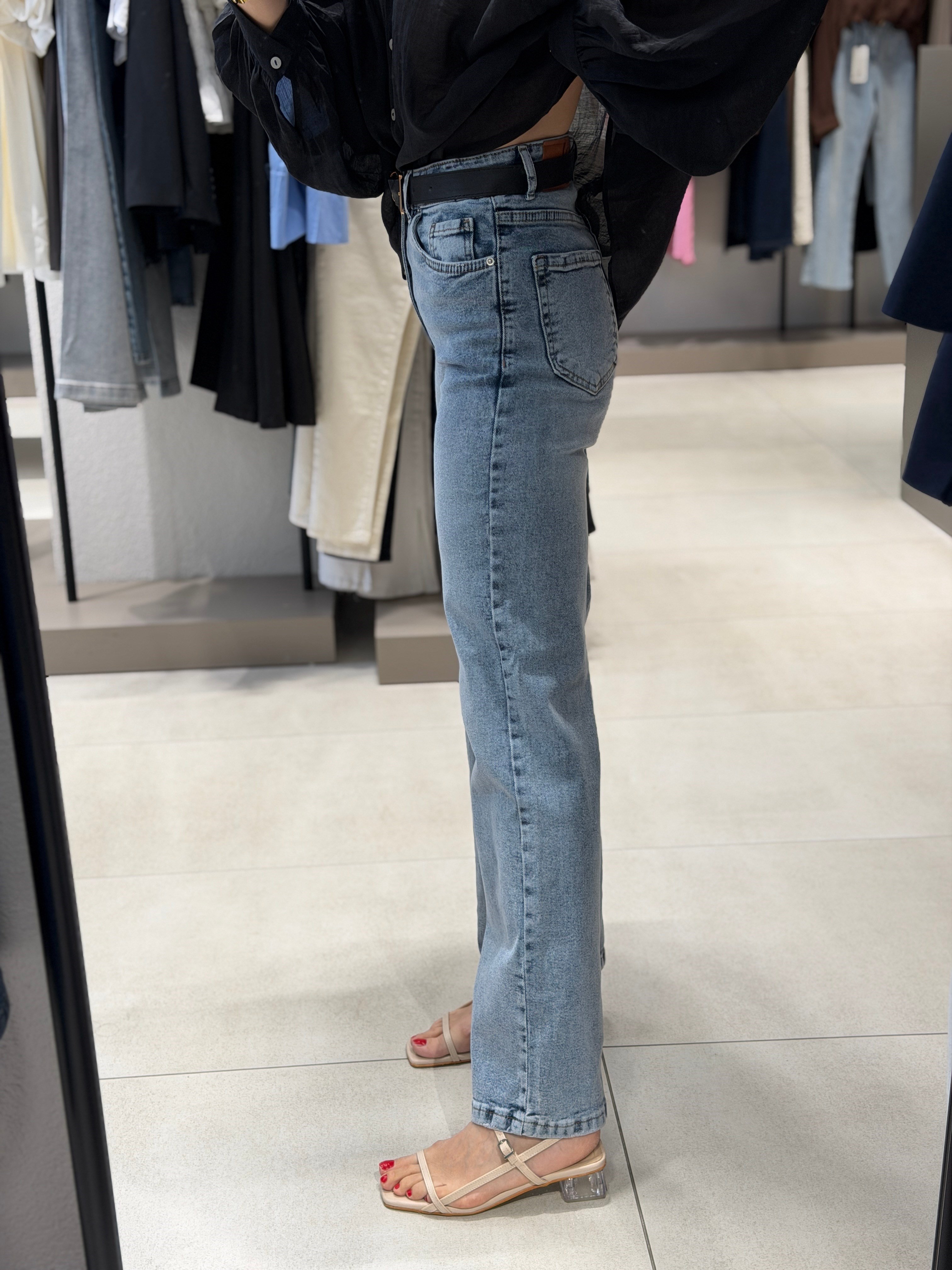 Kemerli Wideleg Jean BUZ MAVİ