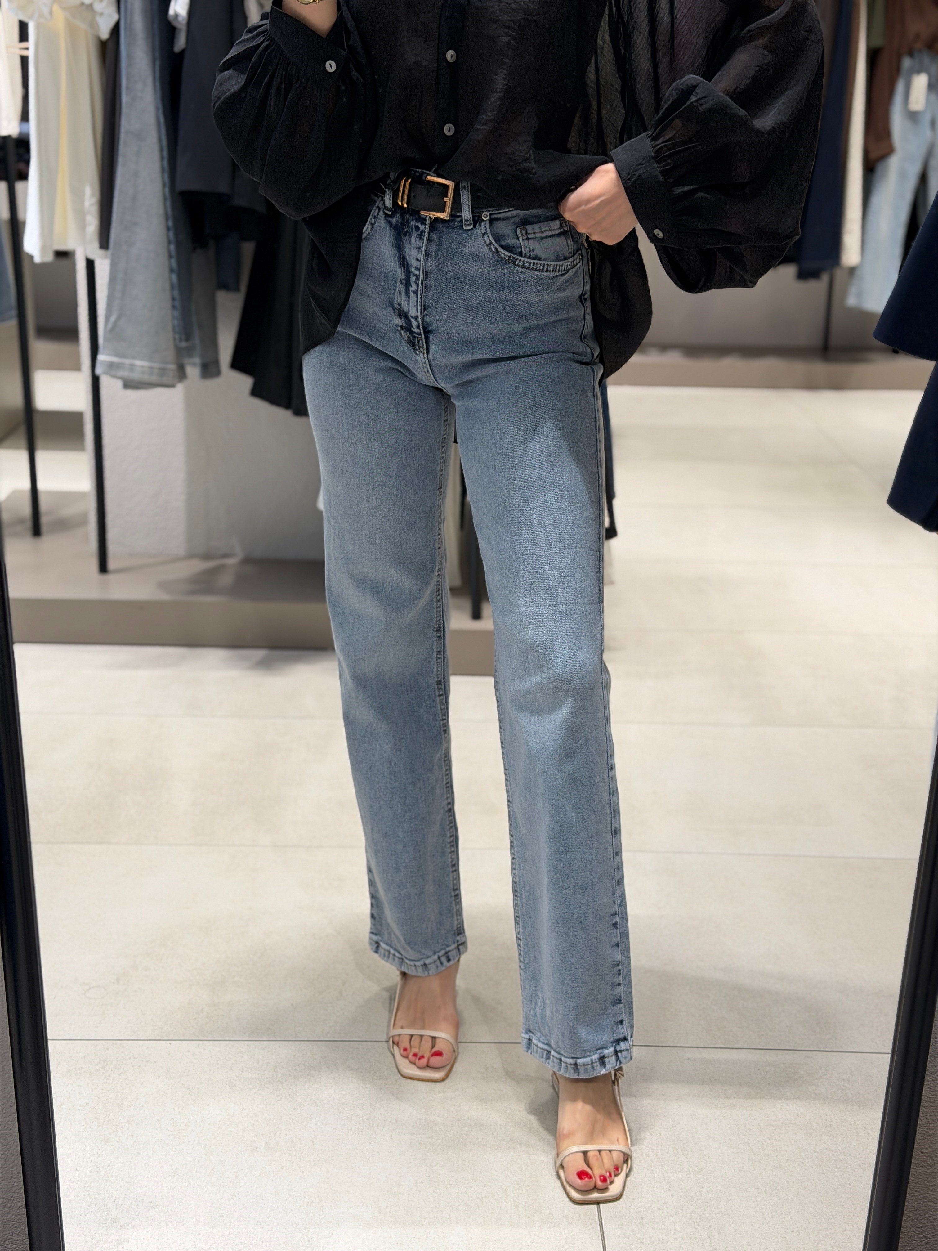 Kemerli Wideleg Jean BUZ MAVİ