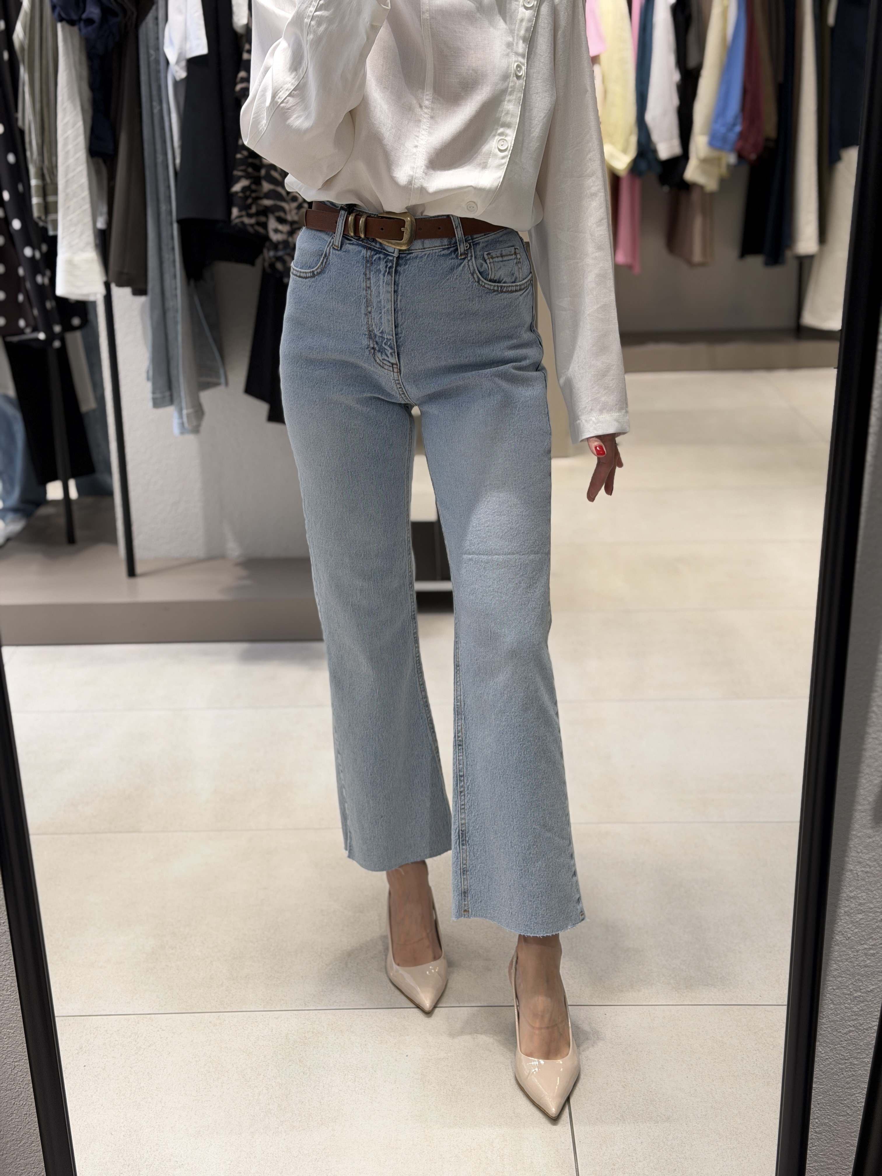 Kesik Paça Flare Jean BUZ MAVİ