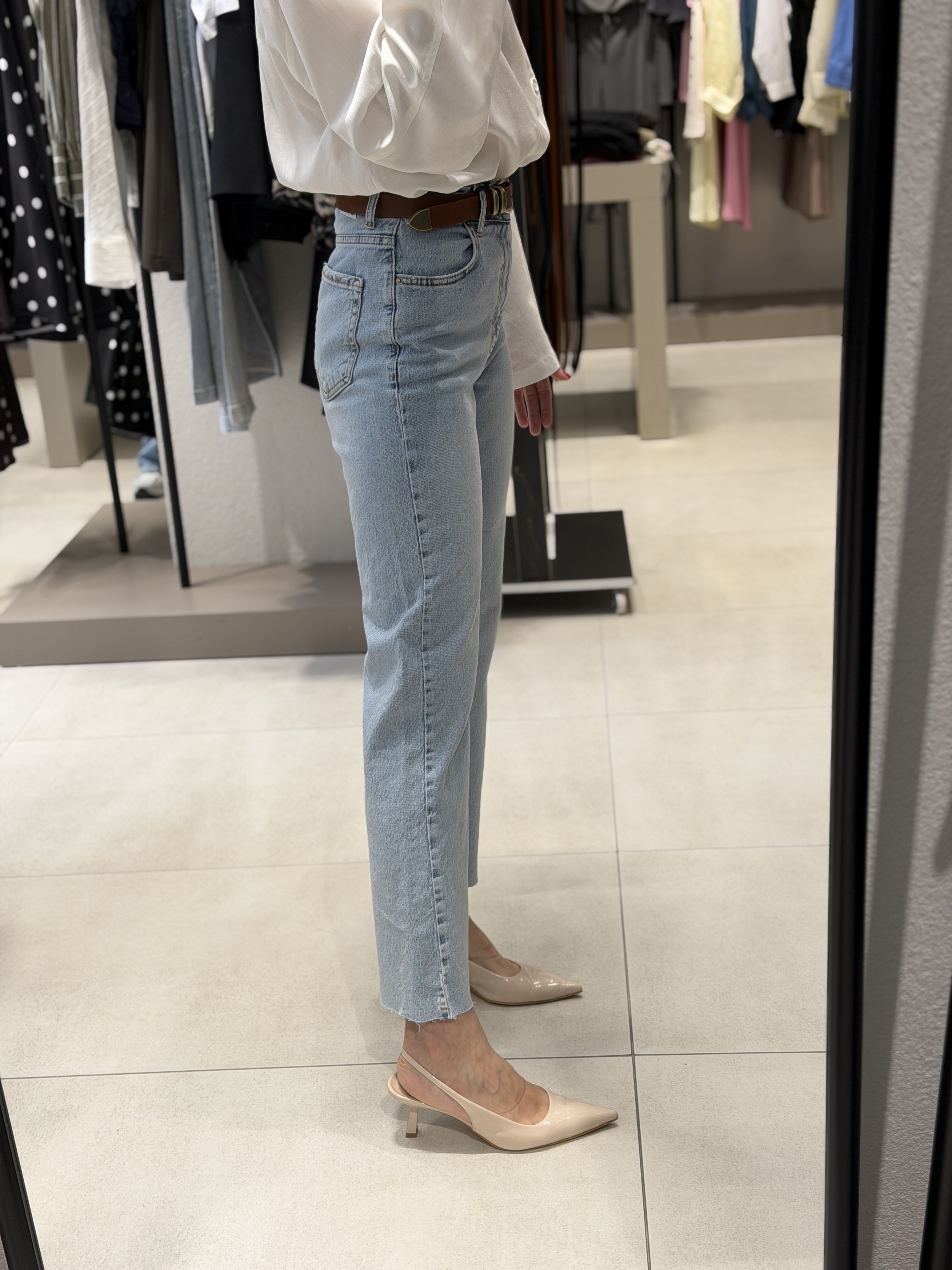 Kesik Paça Flare Jean BUZ MAVİ
