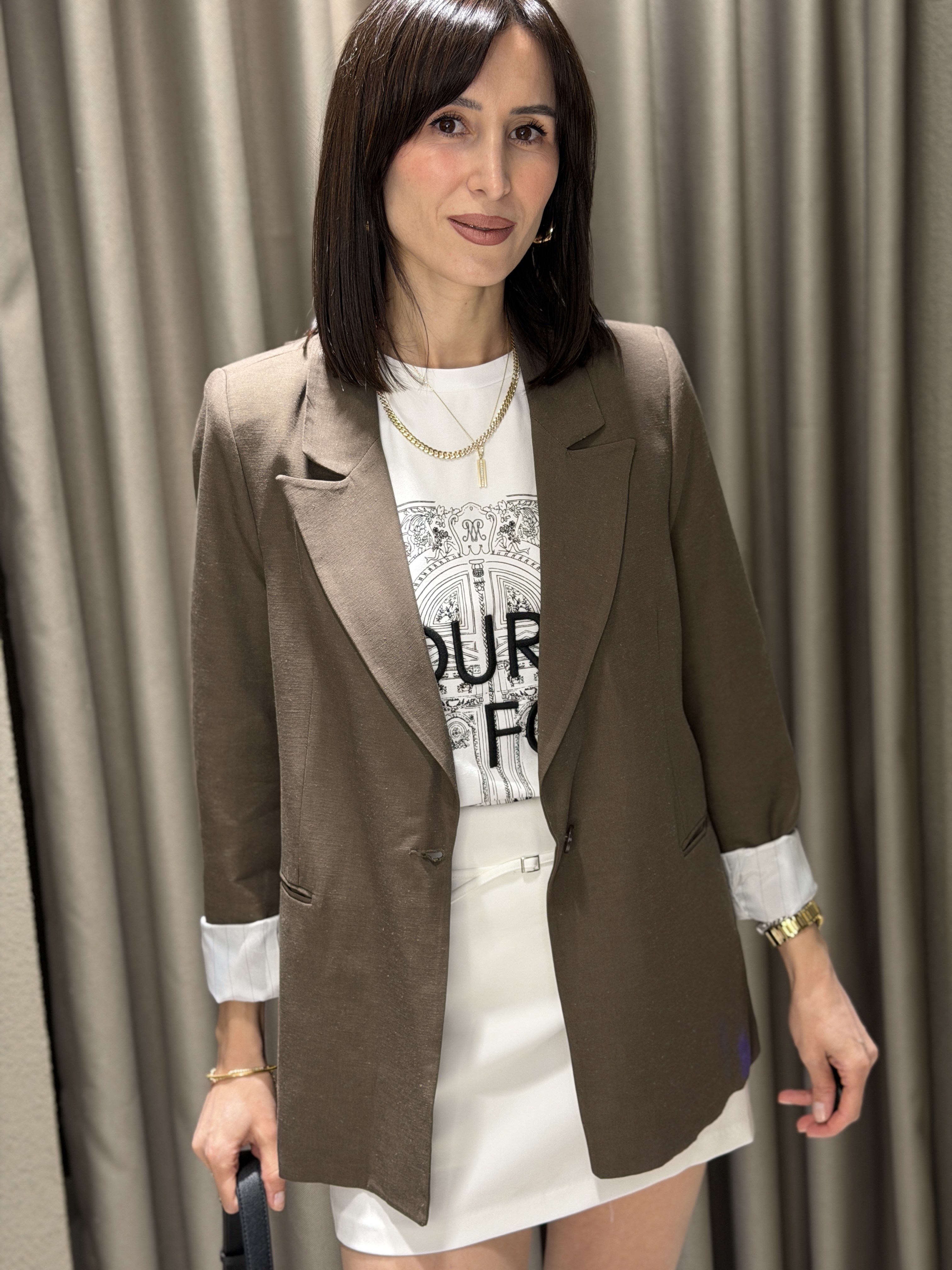 Keten Blazer Ceket KAHVE 